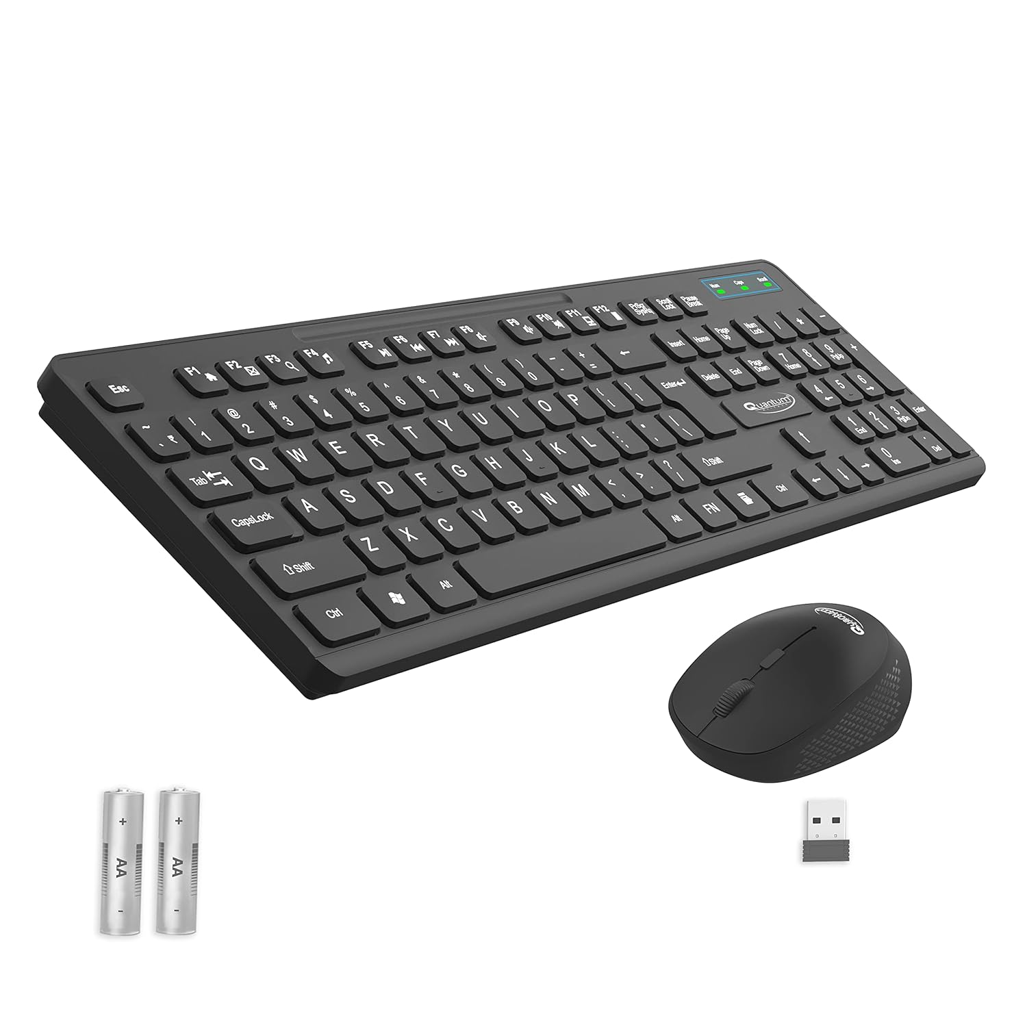 Quantum Wireless Keyboard and Mouse Combo, 12 Months* Battery(Cells Included), Nano Receiver, Silent Keys 800/1200/1600 DPI, Chiclet Keys Spill Resistant Keyboard for PC/Laptop, 1 Yr Warranty (Black)