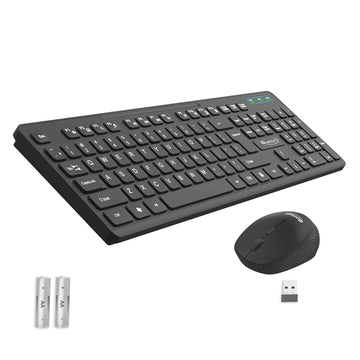 Quantum Wireless Keyboard and Mouse Combo, (Cells Included), Nano Receiver, Silent( QHM9350)