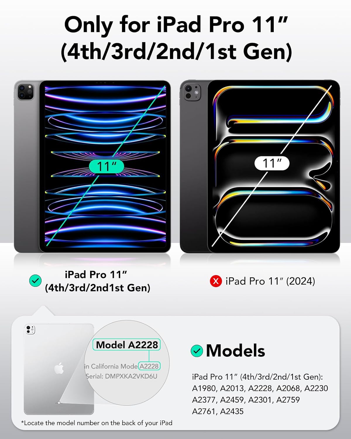 ESR for iPad Pro 11 inch Case (2022/2021/2020/2018, 4th/3rd/2nd/1st Gen), Built-in Pencil Holder, Pencil 2 Support, Flexible Back Cover, Trifold Stand, Auto Sleep/Wake, Rebound Pencil Series, Black