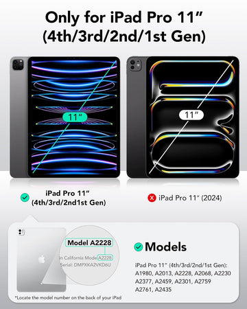 ESR for iPad Pro 11 inch Case (2022/2021/2020/2018, 4th/3rd/2nd/1st Gen), Built-in Pencil Holder, Pencil 2 Support, Flexible Back Cover, Trifold Stand, Auto Sleep/Wake, Rebound Pencil Series, Black