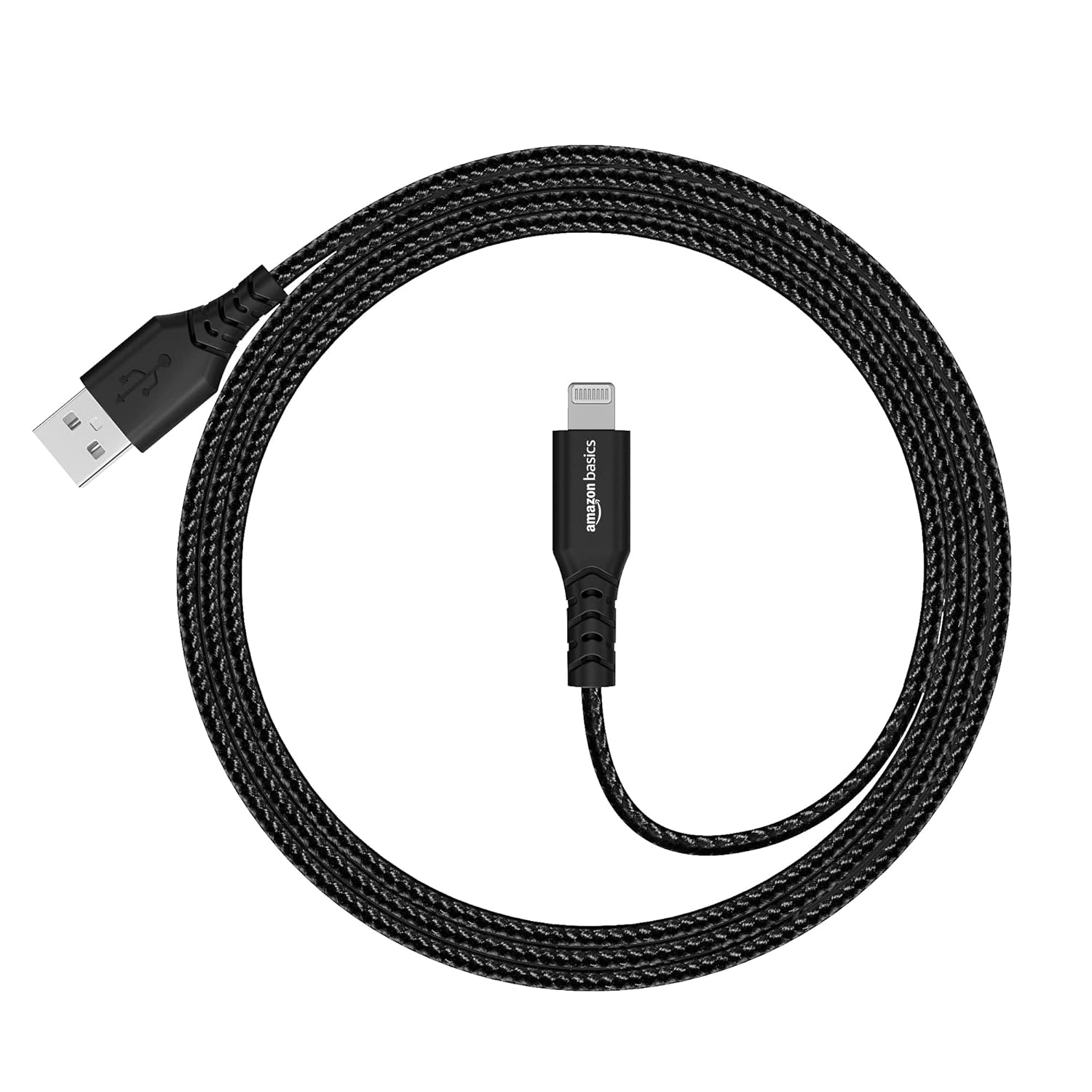 amazon basics PVC Molded Nylon USB A To Lightning Mfi Certified Charging Cable | Compatible with iPhone 13,12,11; 13,12,11 Pro; 13,12 11 Pro Max; 13,12 Mini (Black,1.2M)