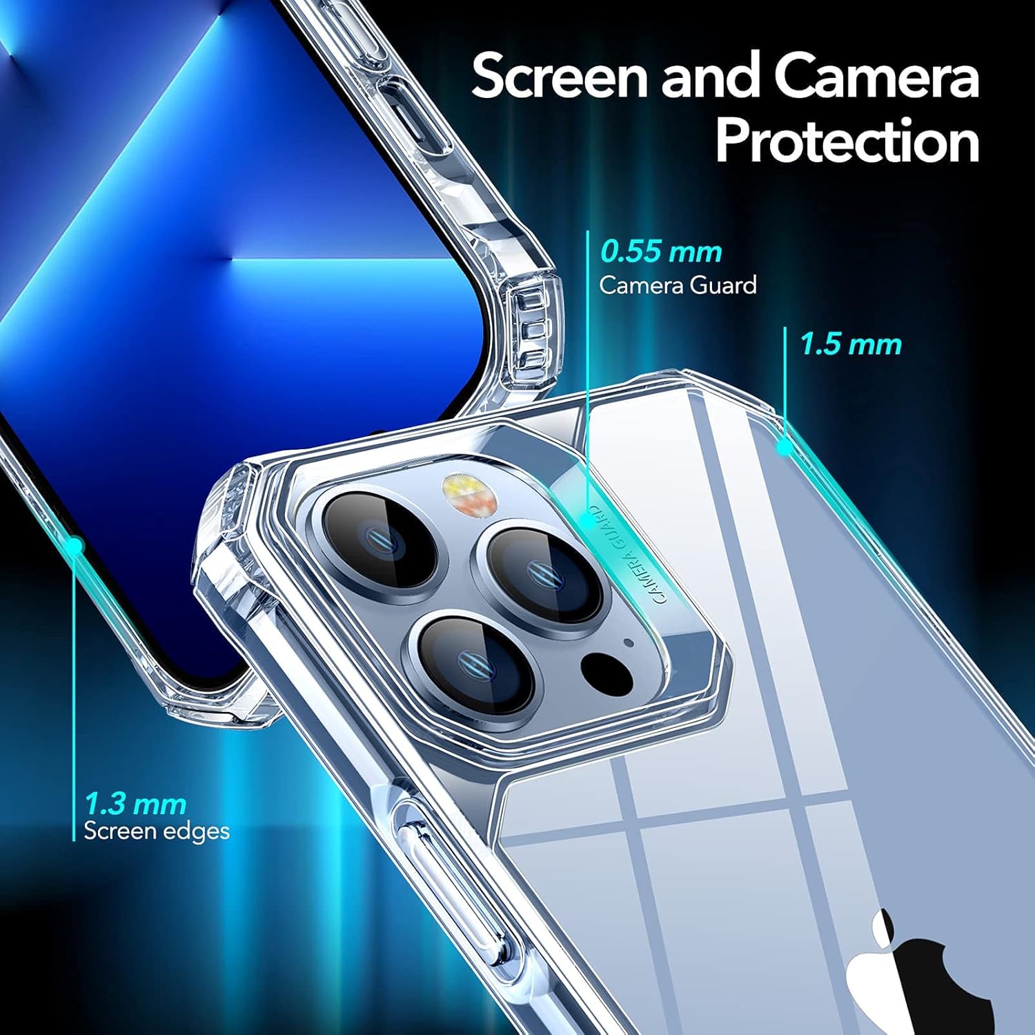 ESR TPU Air Armor Back Cover For iPhone 13 Pro Cover, Military-Grade Drop Protection, Shock-Absorbing Corners, Yellowing-Resistant Hard Back, Scratch Resistant, Clear