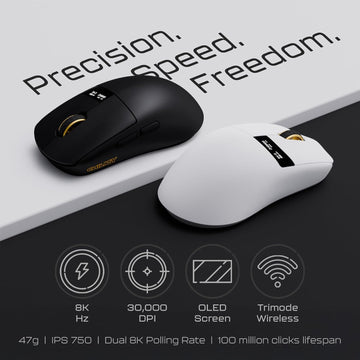 OOCTPK Wireless Mouse, Chilkey Glacier LW 8K L Gaming Mouse with LCD Screen, 8K Polling Rate, 30000 DPI Optical Tracking, 750 IPS, Bluetooth/2.4GHz/USB-C, 47g Ultra-Lightweight, 100 Million Clicks