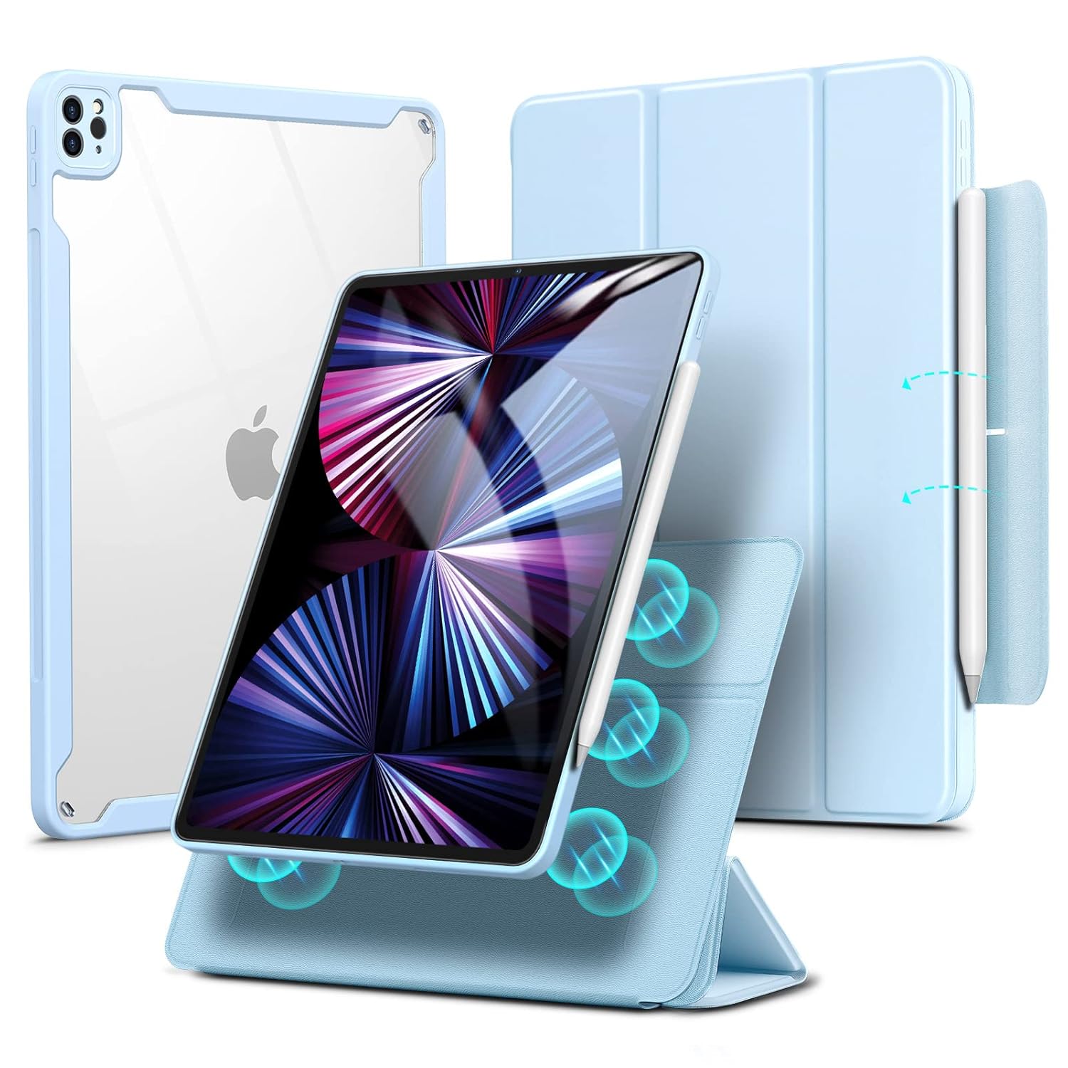 ESR for iPad Pro 11 inch Case, iPad Pro Cover with Pencil Holder, Detachable Magnetic Cover, Vertical Stand, Rebound 360 Series, Hybrid Case, Sky Blue