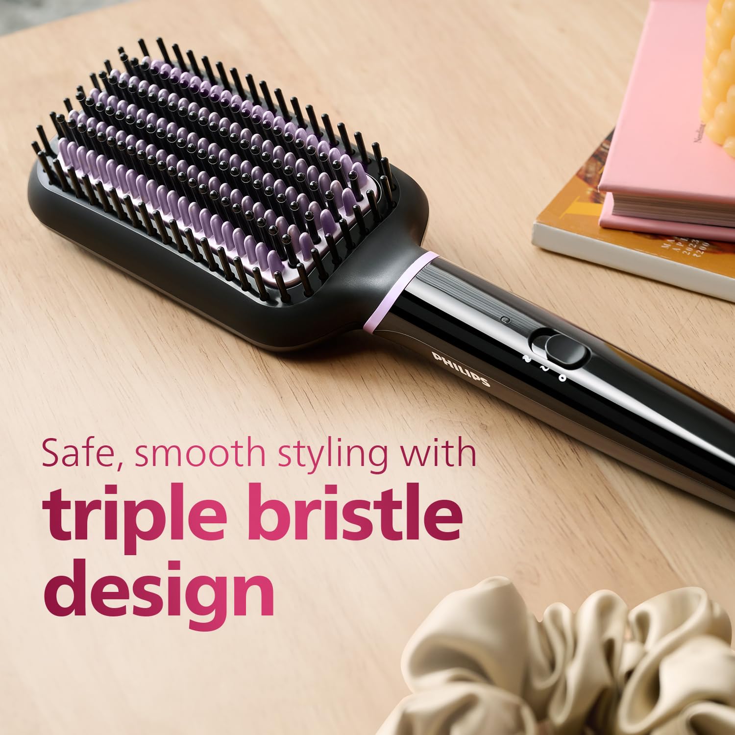 Philips India's No.1 Hair Styling Brand -Hair Straightener Brush, Naturally Straight in 5 Mins,5X Less Frizz,SilkProtect Keratin Tech,Triple Bristle Fast 50s Heatup,Scalp Protect,For Indian Hair,BHH880