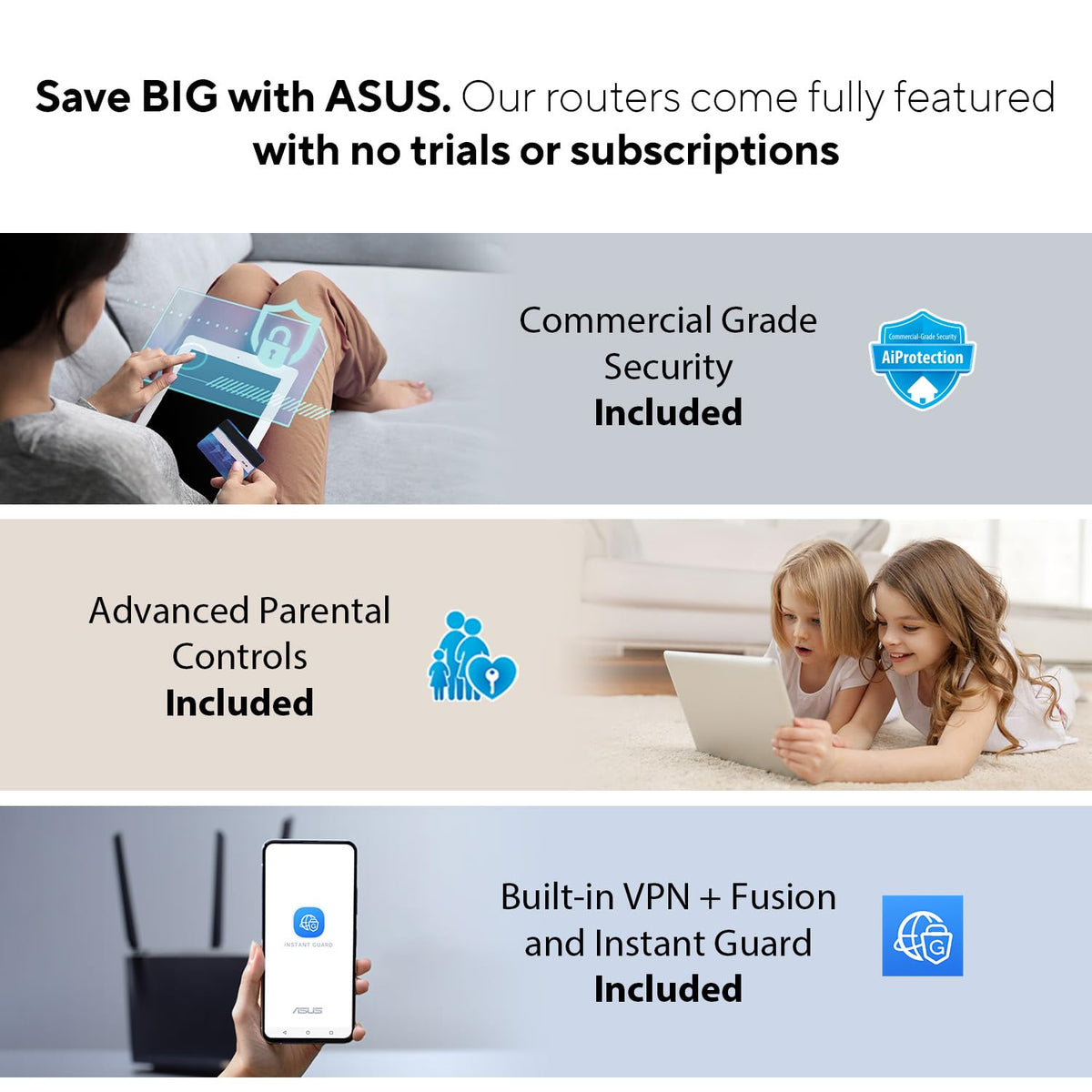 ASUS RT-BE88U Dual-Band WiFi 7 AiMesh Extendable Performance Router, 4K-QAM, MLO, Dual 10G Ports, SFP+, 4X 2.5G Ports, 4X 1G Ports, 34G WAN/LAN Capacity, Network Security, Built-in VPN