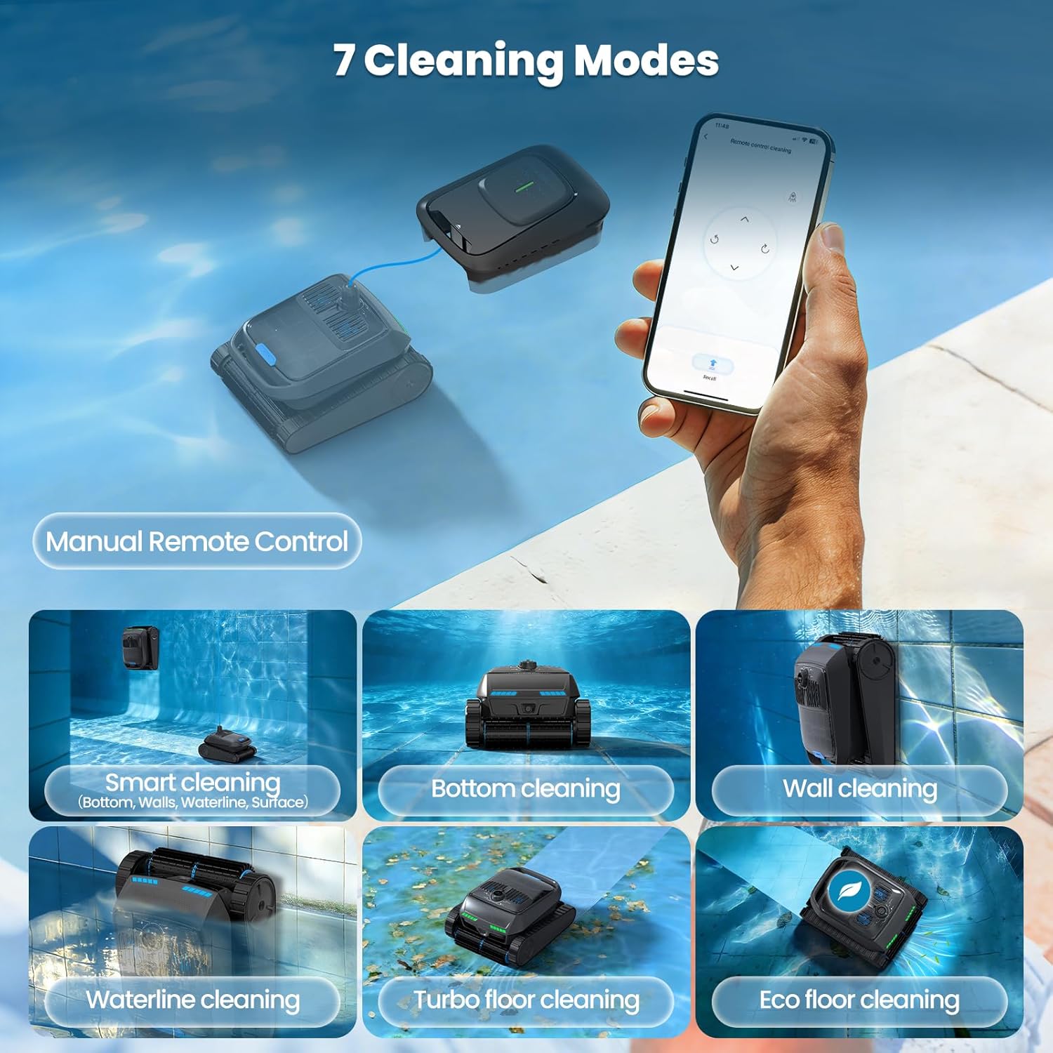 PC200 Robotic Pool Cleaner, Cordless Pool Vacuum Robot for Inground & Above Ground Pools, Smart Navigation, Surface, Walls, Waterline & Floor Cleaning, 10000GPH, Self-Parking