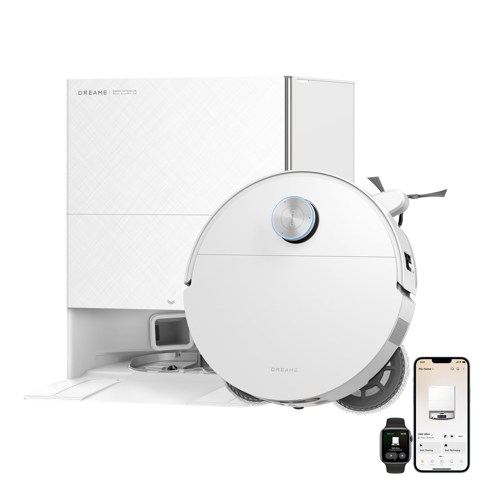 dreame X60 Max Ultra Complete Robot Vacuum and Mop, Dual Al Cameras | 3.47in(8.8cm) Obstacle Crossing for Carpet, 35,000Pa Suction, Ultra-Thin Design for Low Spaces Cleaning