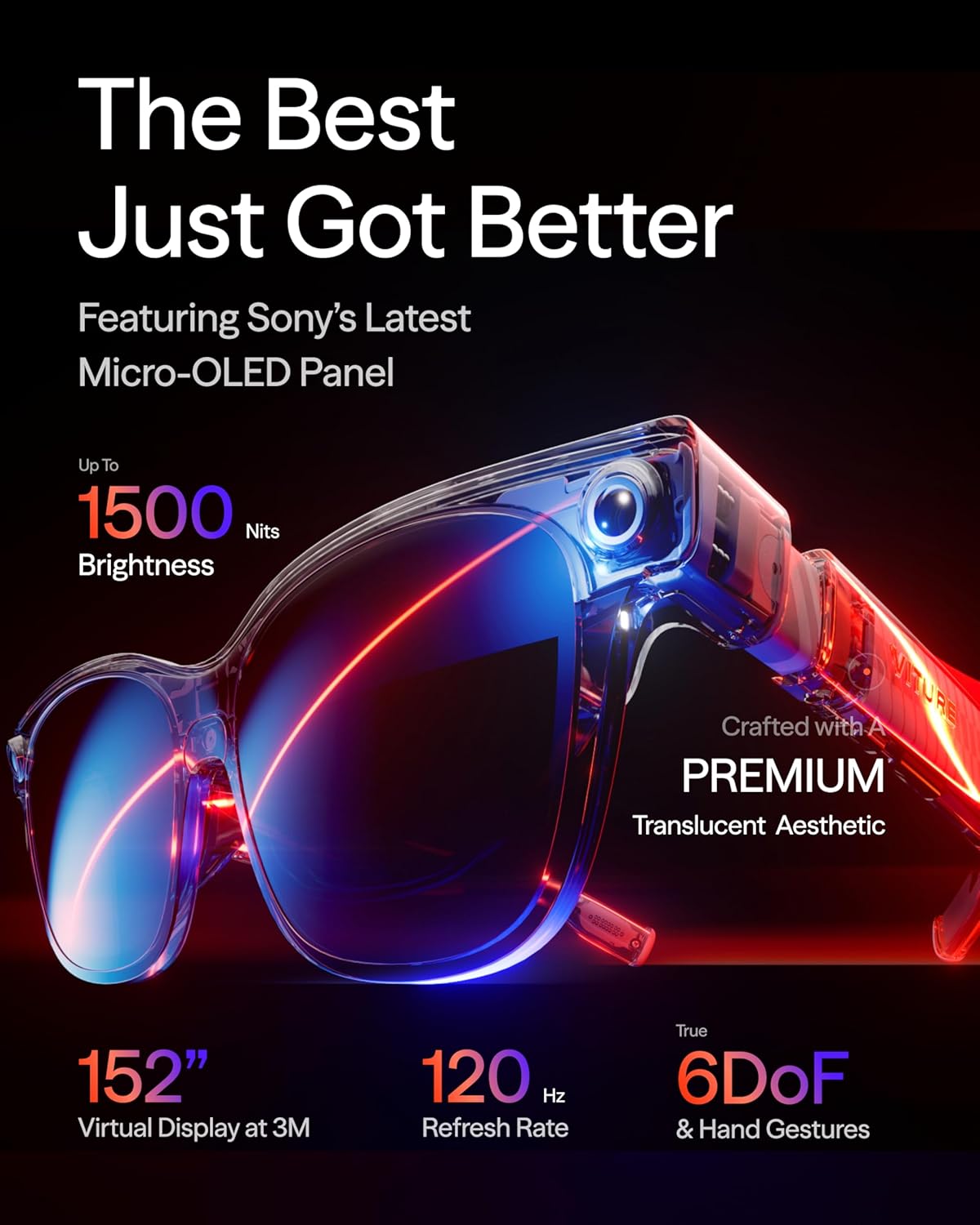 VITURE Luma Ultra AR Glasses, 152'', Full 6Dof Support, AR Hand Gestures, 52° FOV, 1500 Nits,XR Glasses for iPhone 17/16/15, Android, Mac, PC, Switch&Switch 2, World's 1st Real-time 2D to 3D