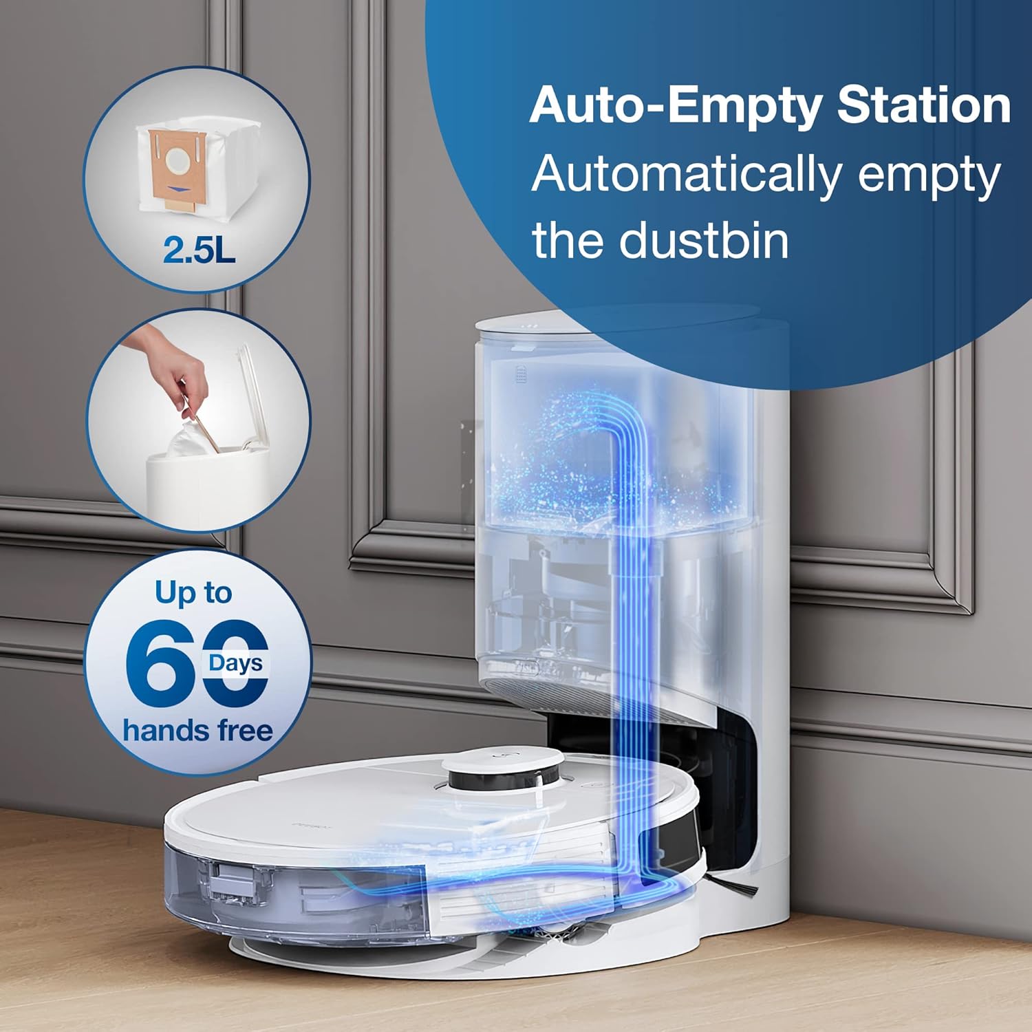 ECOVACS DEEBOT N8+ Robot Vacuum Cleaner 2300Pa with OZMO™ Mop (2.5L Auto-Empty Station, dToF Laser Detection, Carpet Detection, Multi-floor Mapping, Virtual Boundary, WIFI/Alexa/APP)