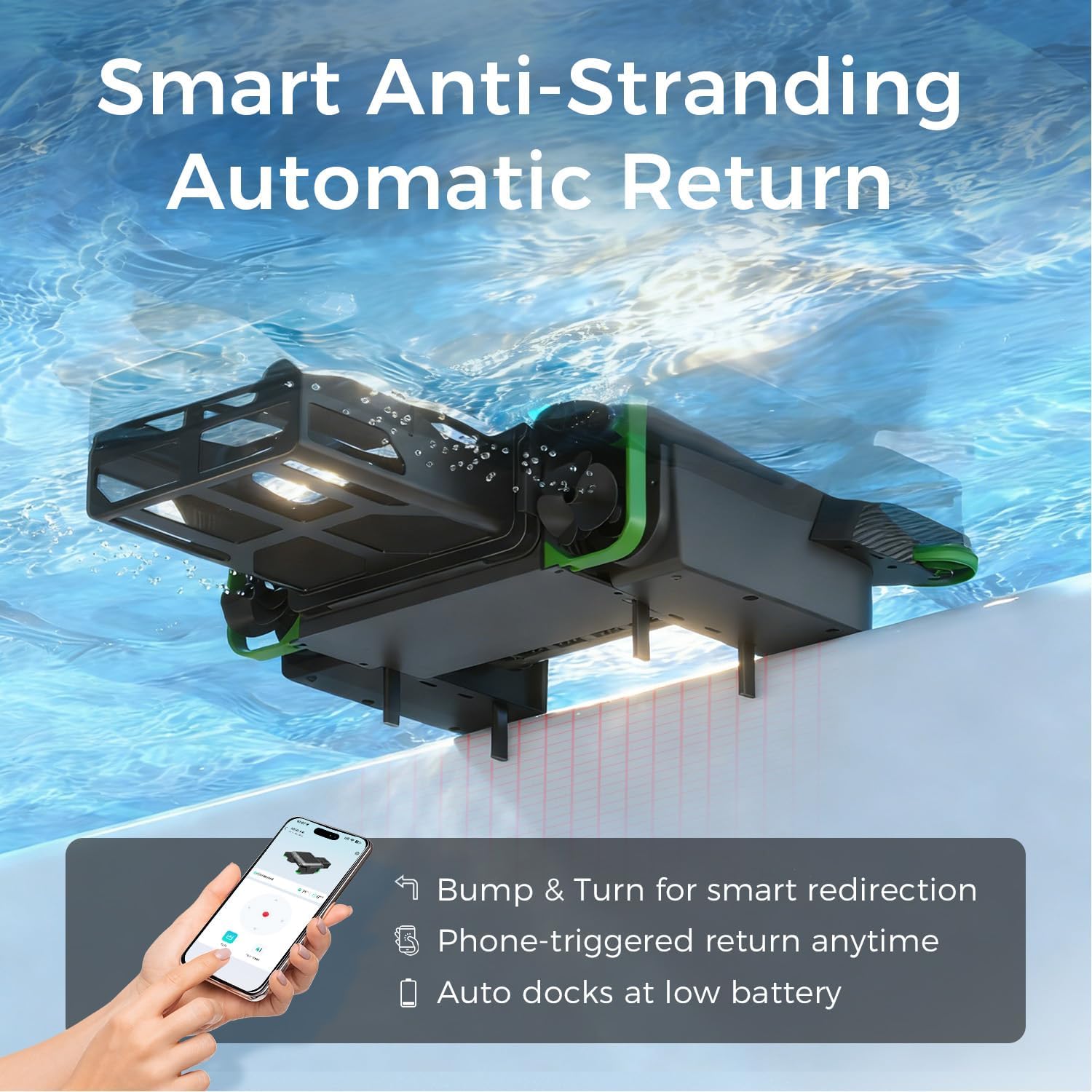 Solar Powered Pool Skimmer Robotic, Automatic Pool Surface Cleaner with APP Support, 24/7 Continuous Cleaning, Dual Charging Modes, Twin Salt Chlorine Tolerant Motors, Ideal for All Swimming Pool