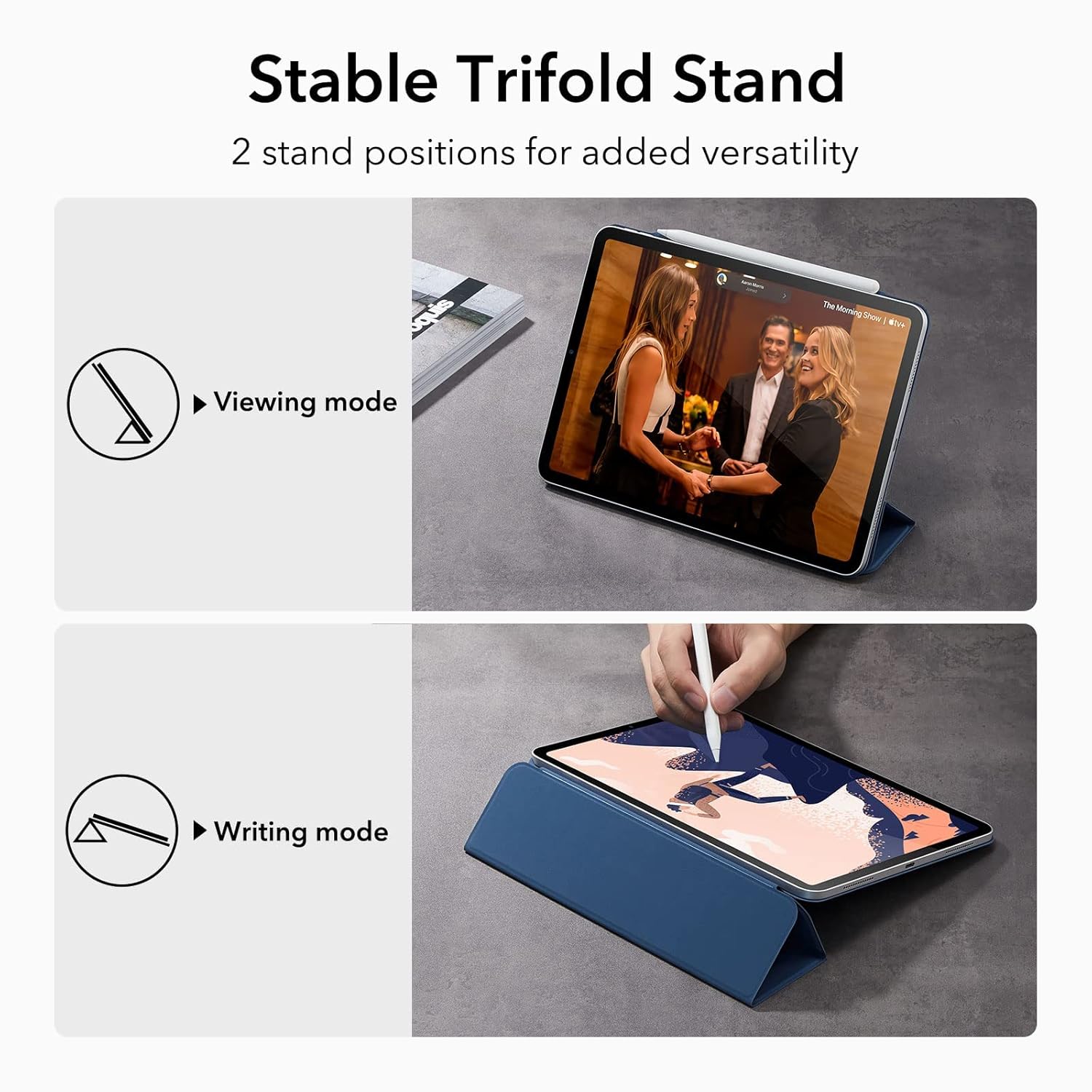 ESR for iPad Pro 11 inch Case (2022/2021/2020, 4th/3rd/2nd Generation), Convenient Magnetic Attachment, Two-Way Stand, Full Pencil 2 Support, Auto Sleep/Wake, Rebound Magnetic Case, Navy Blue