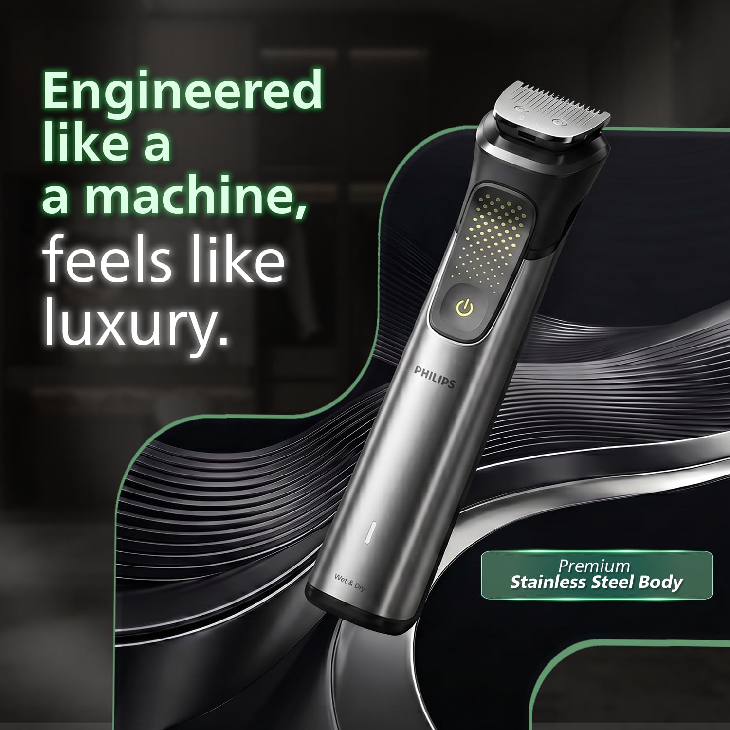 Philips India's No.1 Men's Trimmer* | Luxurious Stainless Steel Design | BeardSense Technology | All-in-One Grooming Kit- Beard, Hair, Body, Intimate | 120min runtime | IPX7 | 5yr warranty* | MG9532