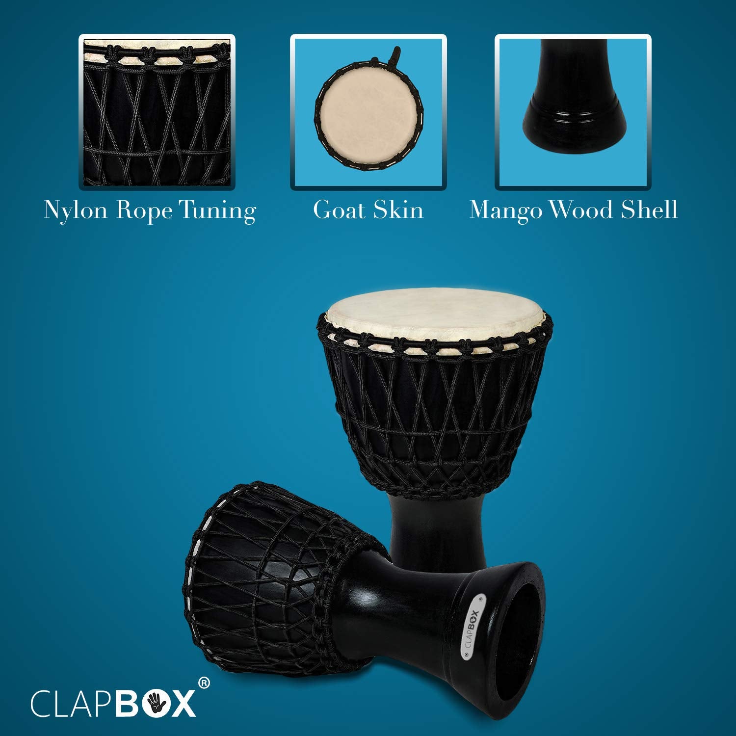 Clapbox Djembe - Mango Wood (10 Inches, Black)