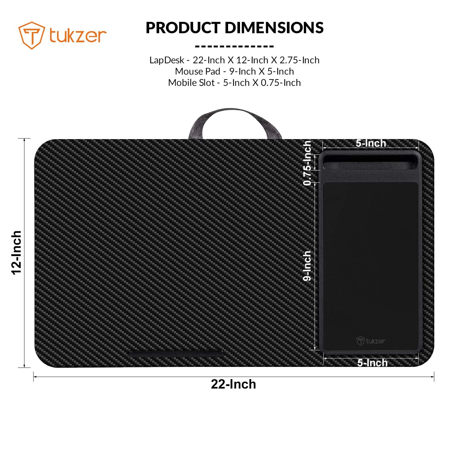 Tukzer Lap Desk Fits up to 17-Inch Laptop Angled Pillow Cushion with Built-in Mouse Pad & Phone Holder(Carbon Fiber)