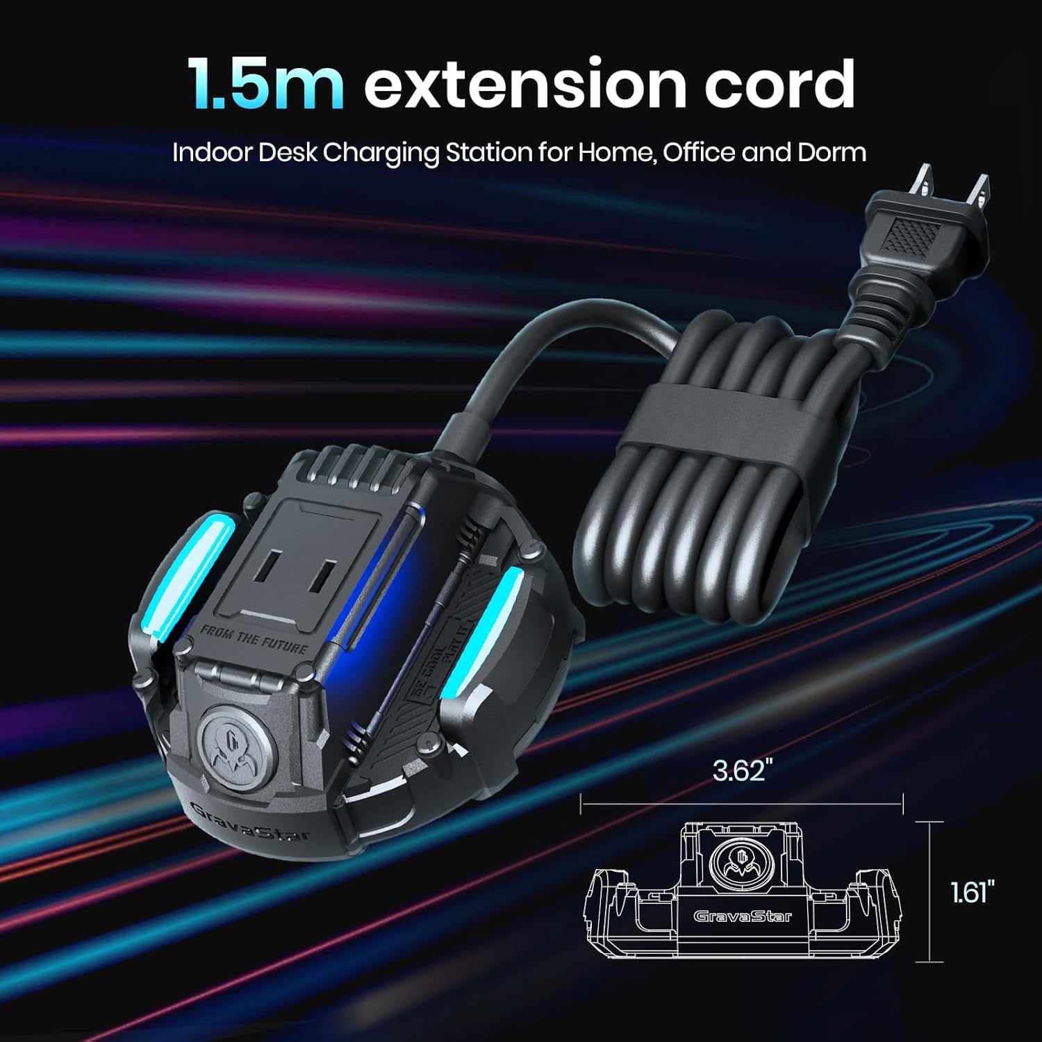 GravaStar Power Strip for Alpha65 65W Charger and Delta35 35W Charger, 5 ft Extension Cord Flat Plug Surge Protector, Indoor Desk Charging Station for Home Office Dorm