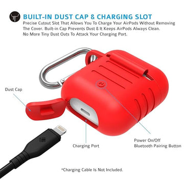 tizum Apple AirPods Case, Silicone-Shockproof Headphones Case Cover with Carabiner Hook for AirPod (Blue & Red)