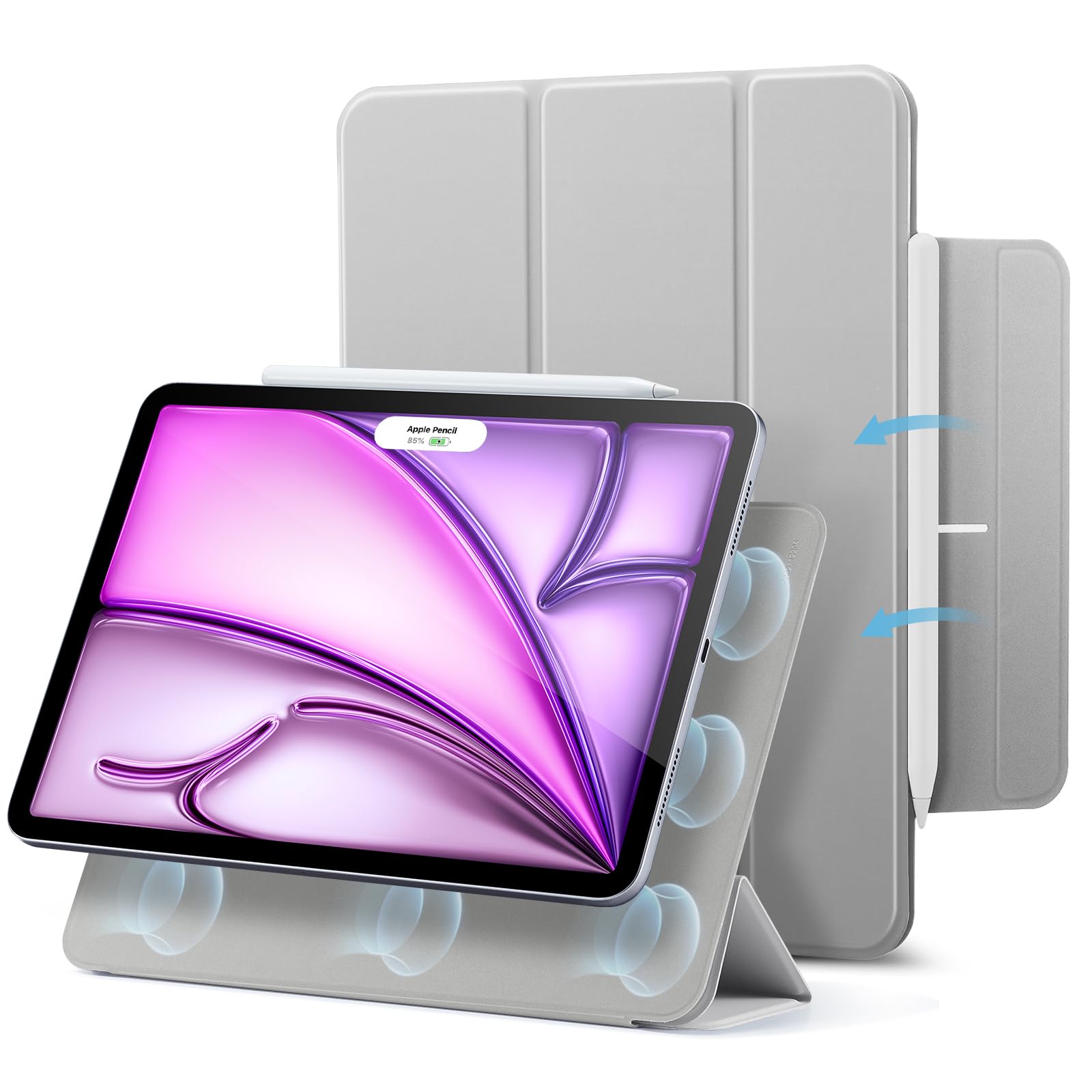 ESR for iPad Air 13 Inch Case M4/M3/M2 (2026/2025/2024), iPad Pro 12.9 Cover, Powerful Magnetic Attachment, Slim Trifold Stand Case, Supports Pencil Pro & Pencil (USB-C), Rebound Series, Pink