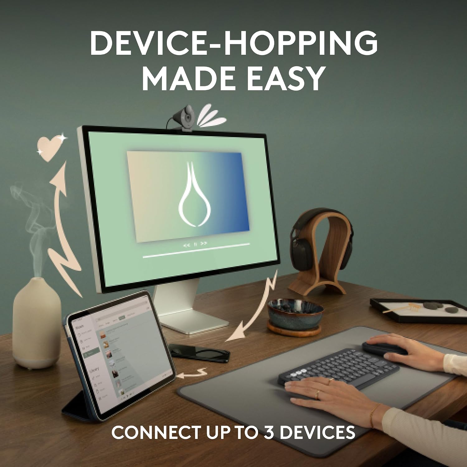 Logitech Pebble Mouse 2 M350s Slim Bluetooth Wireless Mouse, Portable, Lightweight, Customisable Button, 4000 DPI, Quiet Clicks, Easy-Switch for Windows, macOS, iPadOS, Android - Tonal Graphite