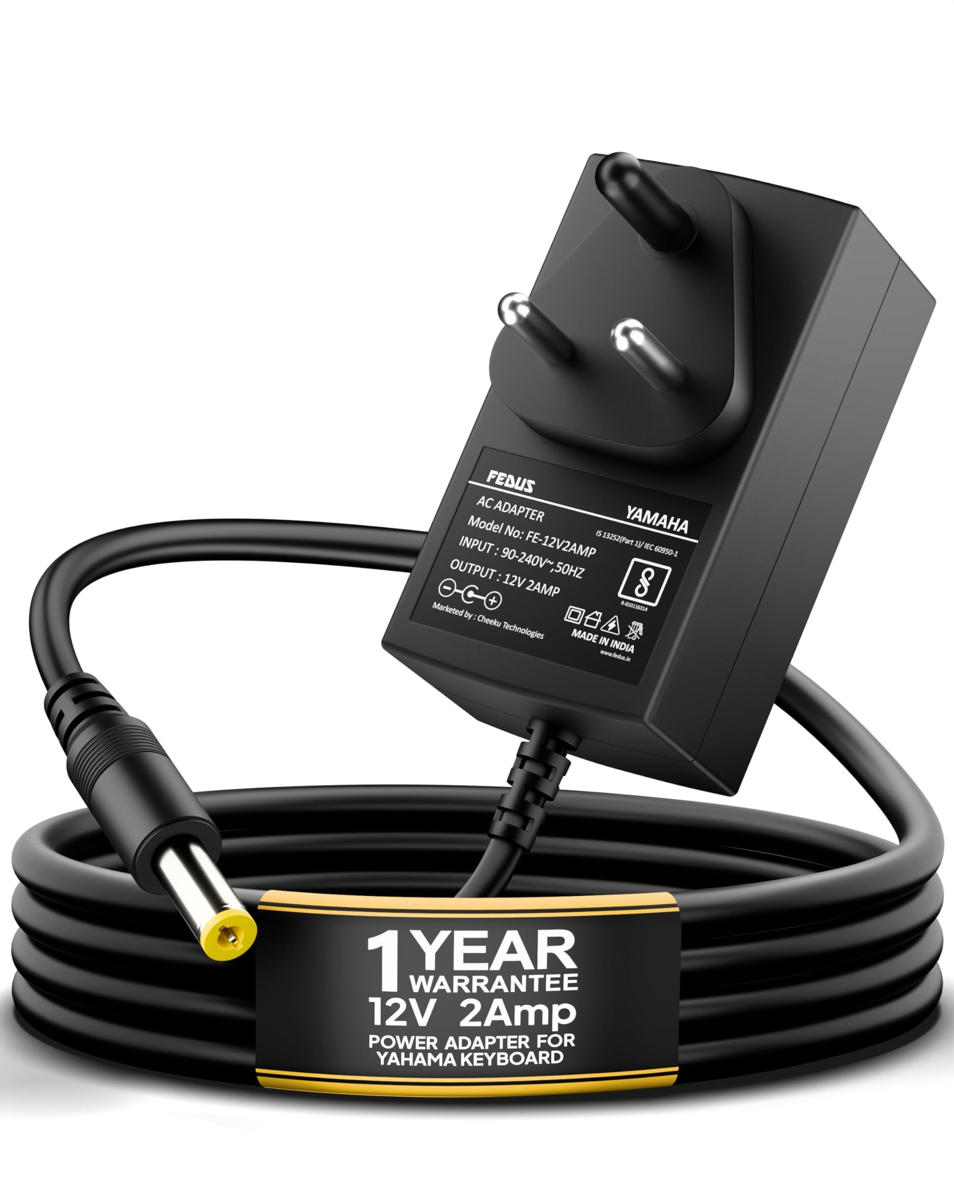 FEDUS ClearTone 9.5V 1A Power Adapter for Casio Piano Electronics Keyboards, Replacement for AD-E95100L, Fits SA-46, SA-47, SA-76, SA-77, CTK-240, CTK-1100, CTK-1150, CTK-1200, 2 meter Extra Long Cord