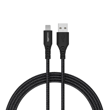 amazon basics PVC Molded Nylon USB A To Lightning Mfi Certified Charging Cable | Compatible with iPhone 13,12,11; 13,12,11 Pro; 13,12 11 Pro Max; 13,12 Mini (Black,1.2M)