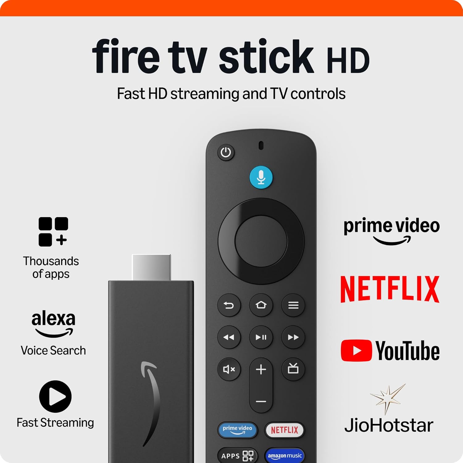 Amazon Fire TV Stick HD (newest model), Alexa Voice Remote with TV power & volume controls, full HD streaming device