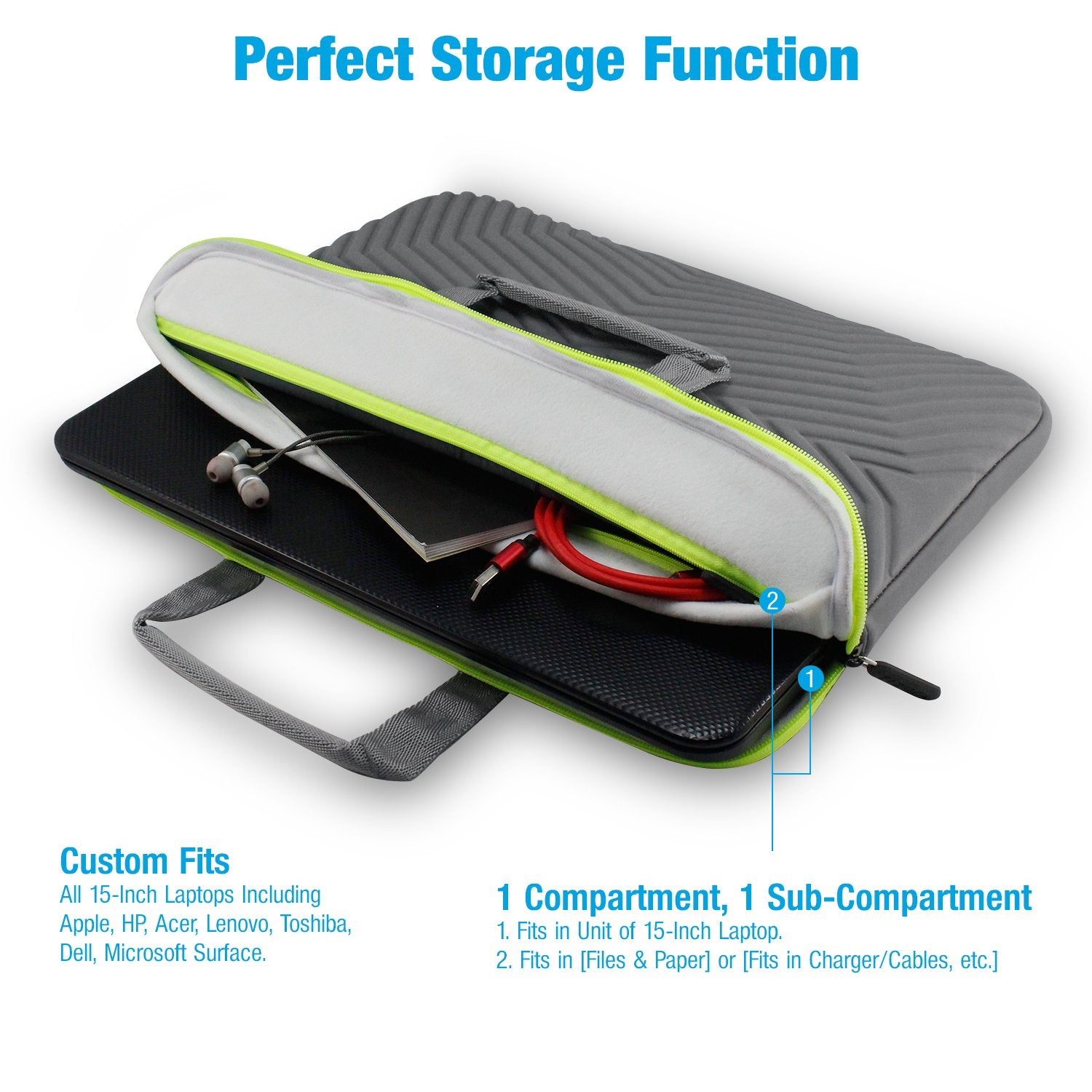 Tizum Laptop Bag Sleeve Case Cover for 15/15.6-Inch Laptop MacBook Designer Neoprene (Grey)