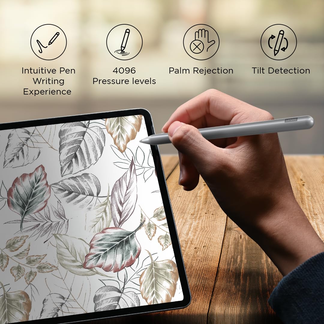 Lenovo Original Pen Plus for Tablet, Slim Design - Weighing Only 14 Grams,4096 Pressure Levels,80 Mah Battery,Remote Control Feature,Magnetic Body [Supports: Tab Plus, Tab P12, M10 5G] [Color: Grey]