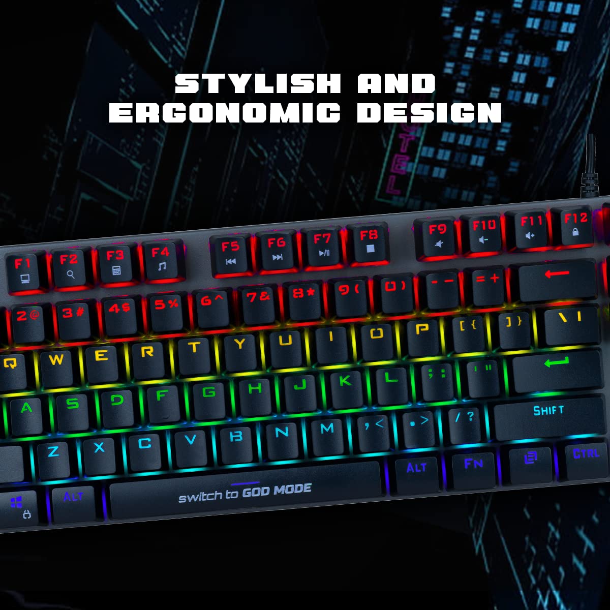 Cosmic Byte CB-GK-25 Pandora TKL Mechanical Keyboard Upgraded with Swappable Outemu Blue Switches and Rainbow LED (Black/Grey)