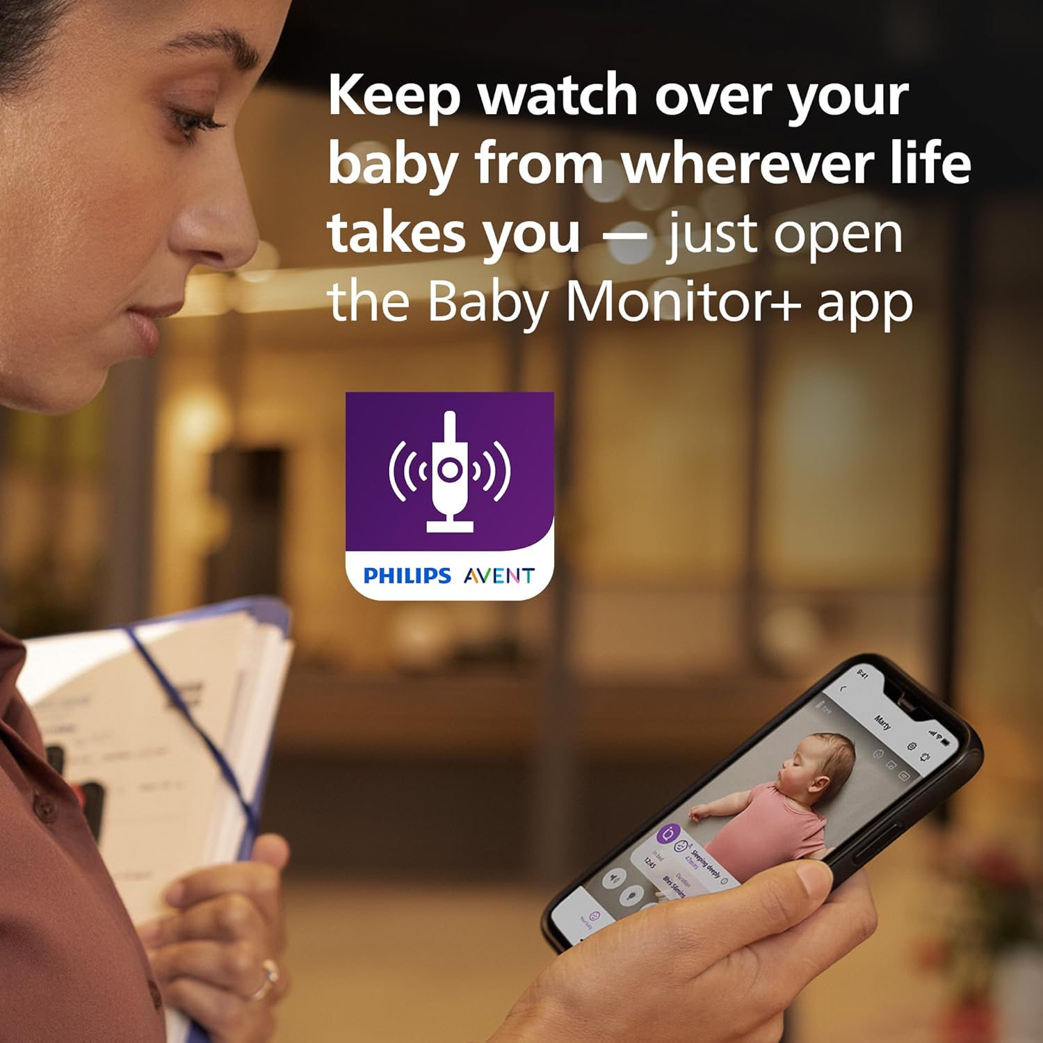 Philips Avent Premium Connected Baby Monitor, Smart Baby Monitor with App, 1080p Camera, SenseIQ Sleep & Breathing Motion Tracking, Cry Detection & Translation, Two-Way Audio, Night Vision, SCD973/37