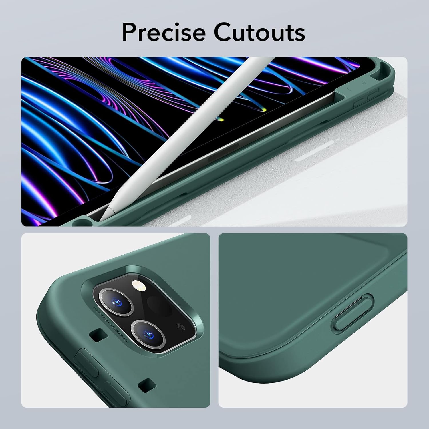 ESR for iPad Pro 11 inch Case (2022/2021/2020/2018, 4th/3rd/2nd/1st Gen), Built-in Pencil Holder, Pencil 2 Support, Flexible Back Cover, Trifold Stand, Auto Sleep/Wake, Rebound Pencil Series, Green