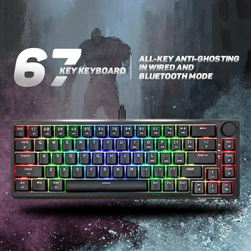 Cosmic Byte CB-GK-33 Astra Hot Swappable 67 Key Wired + Bluetooth Mechanical Keyboard, 1000Hz Polling Rate, Per Key RGB, Software Customization, Outemu Blue Switches (Black)