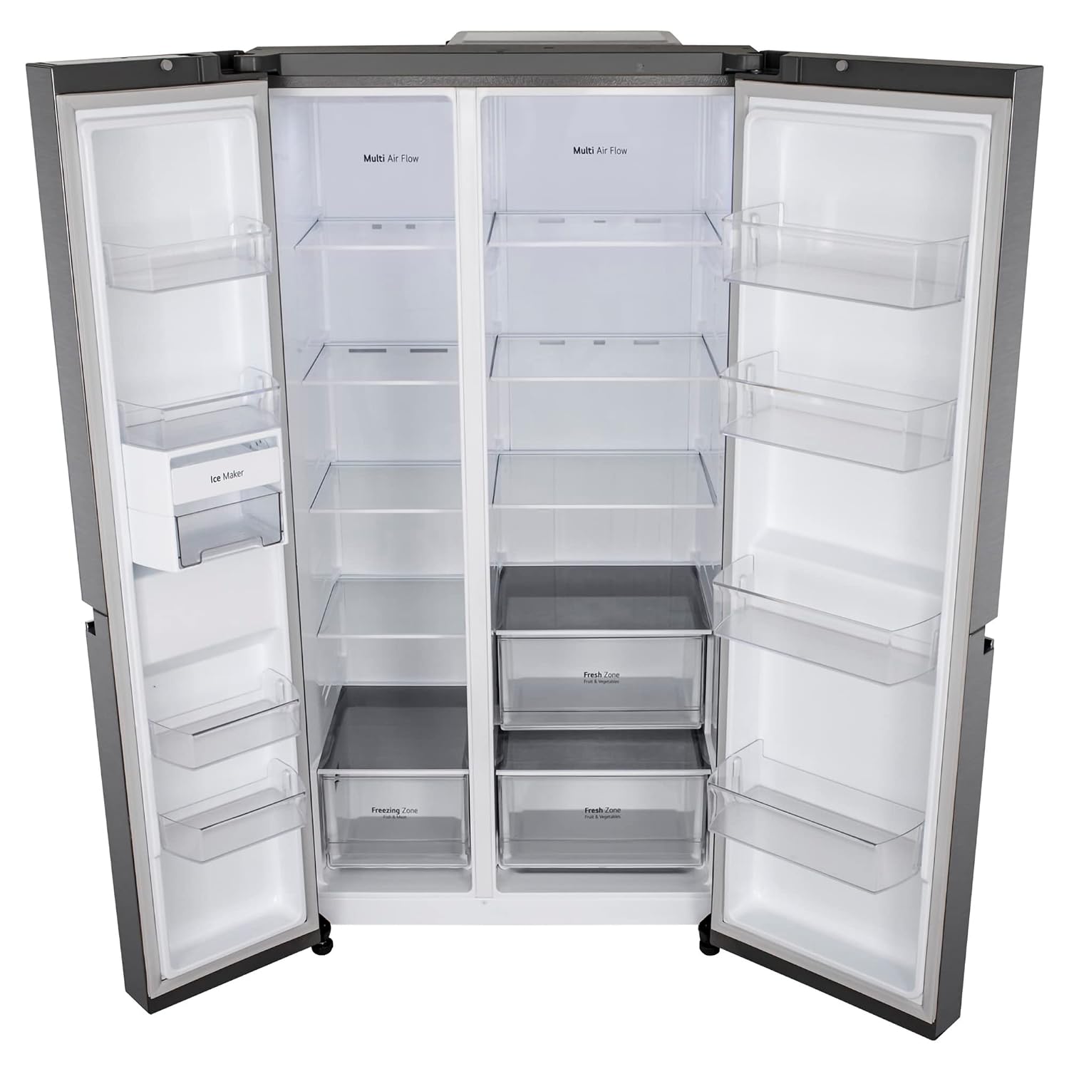 LG 655 L, 3 Star, Frost-Free Smart Inverter Double Door Side-By-Side Refrigerator (GL-B257HDSY, Dazzle Steel, Smart Diagnosis, Express Freeze | Multi Air-Flow)