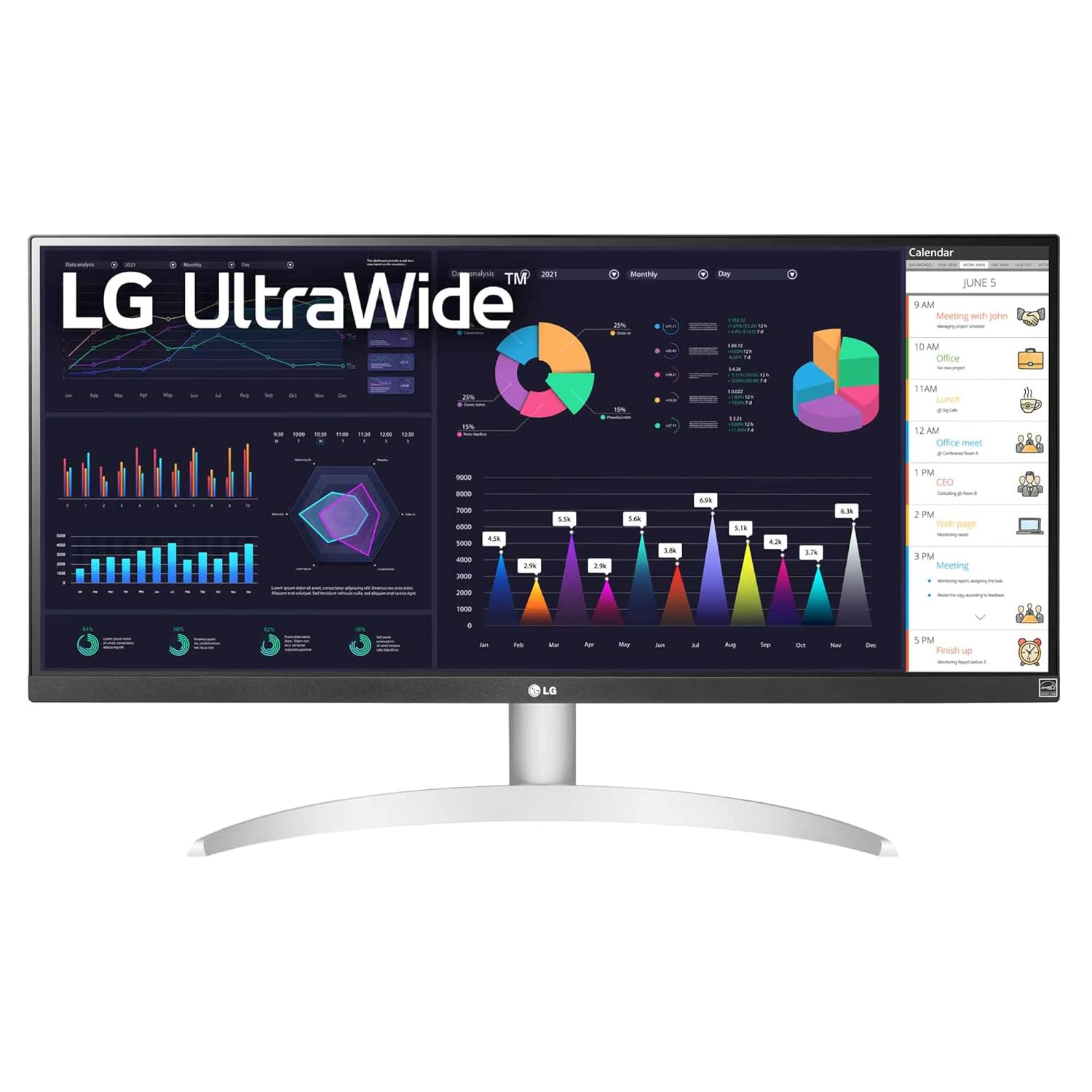 LG UltraWide 29 inch (73 cm) IPS FHD, Color Calibrated, 100Hz, 7W x 2 Inbuilt Speaker, USB-C, Display Port, HDMI, White Color-29WQ600