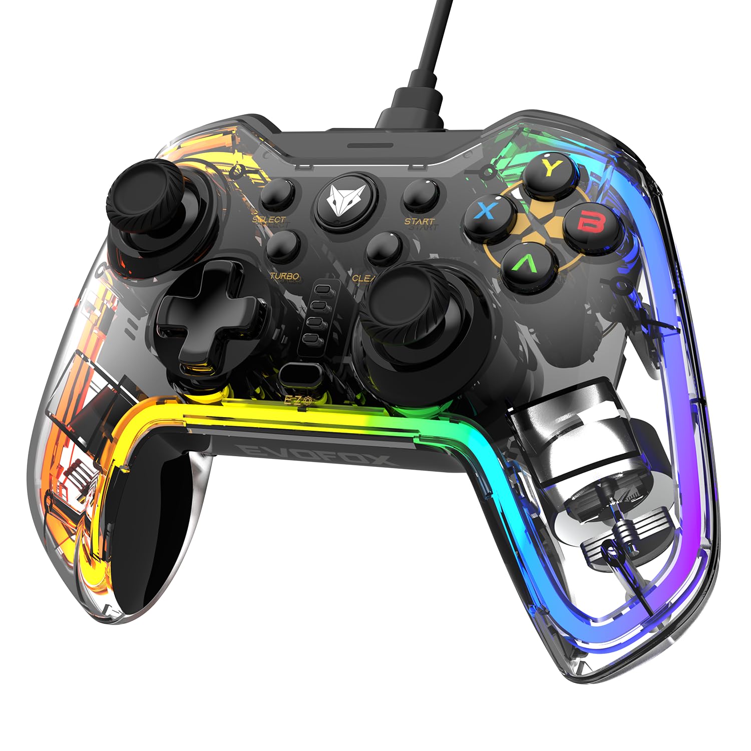 EvoFox Elite X Wired Gaming Controller for PC with 2 Programmable Macro Back Buttons, Adjustable Dual Vibration Motors,Turbo Mode,Analog Triggers, High Precision joysticks,Low Latency Plug and Play,Translucent Shell Controller for pc