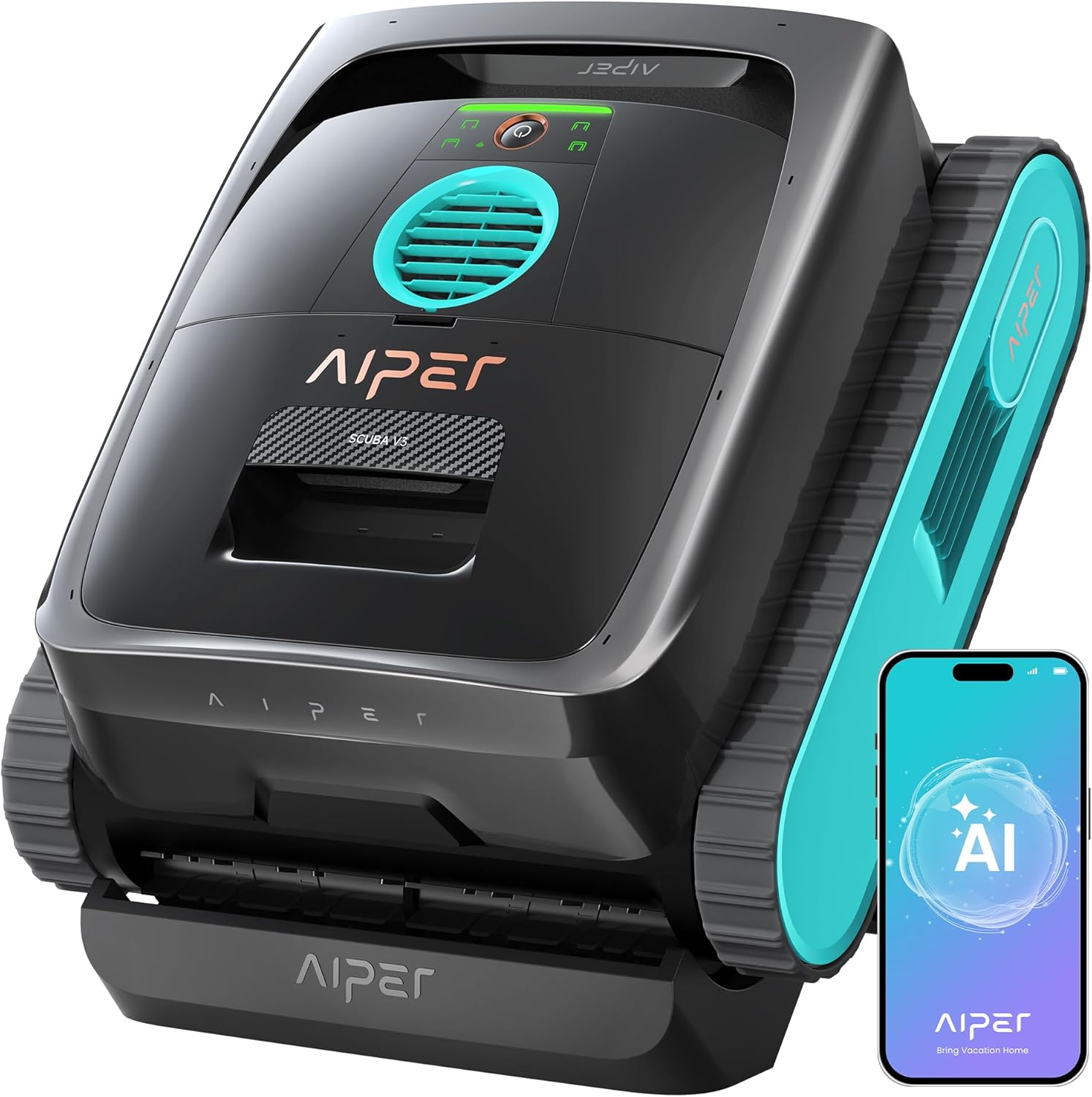 AIPER Scuba V3 AI Vision Cordless Robotic Pool Cleaner, 10x Faster Pool Cleaning with AI Patrol, 24/7 Auto Cleaning, Smart Waterline Parking & Multi-Layer Filtration, Blue
