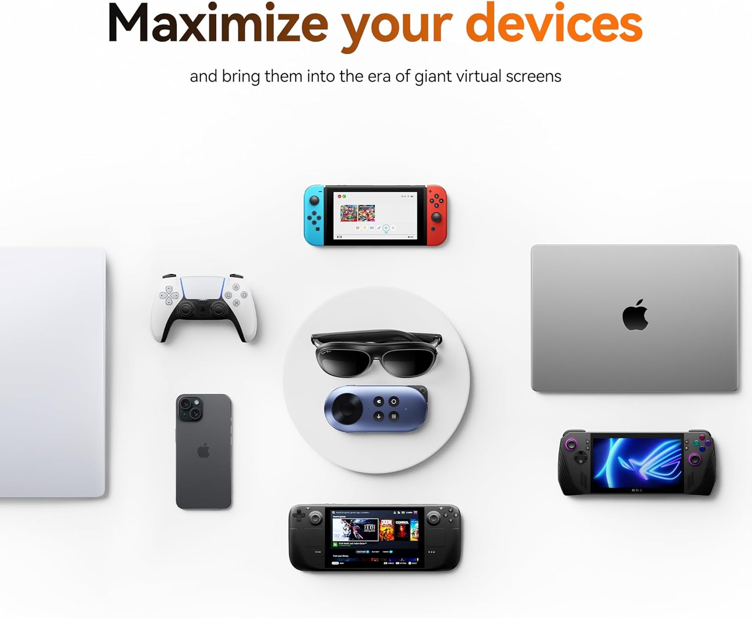 Rokid AR Joy Pack 2 AR Glasses, Smart Glasses Max 2 with Station, 160" Micro-OLED Display, Google Play, Media Streaming, HDCP Support & Cloud Gaming, Console, Android, Windows Compatible
