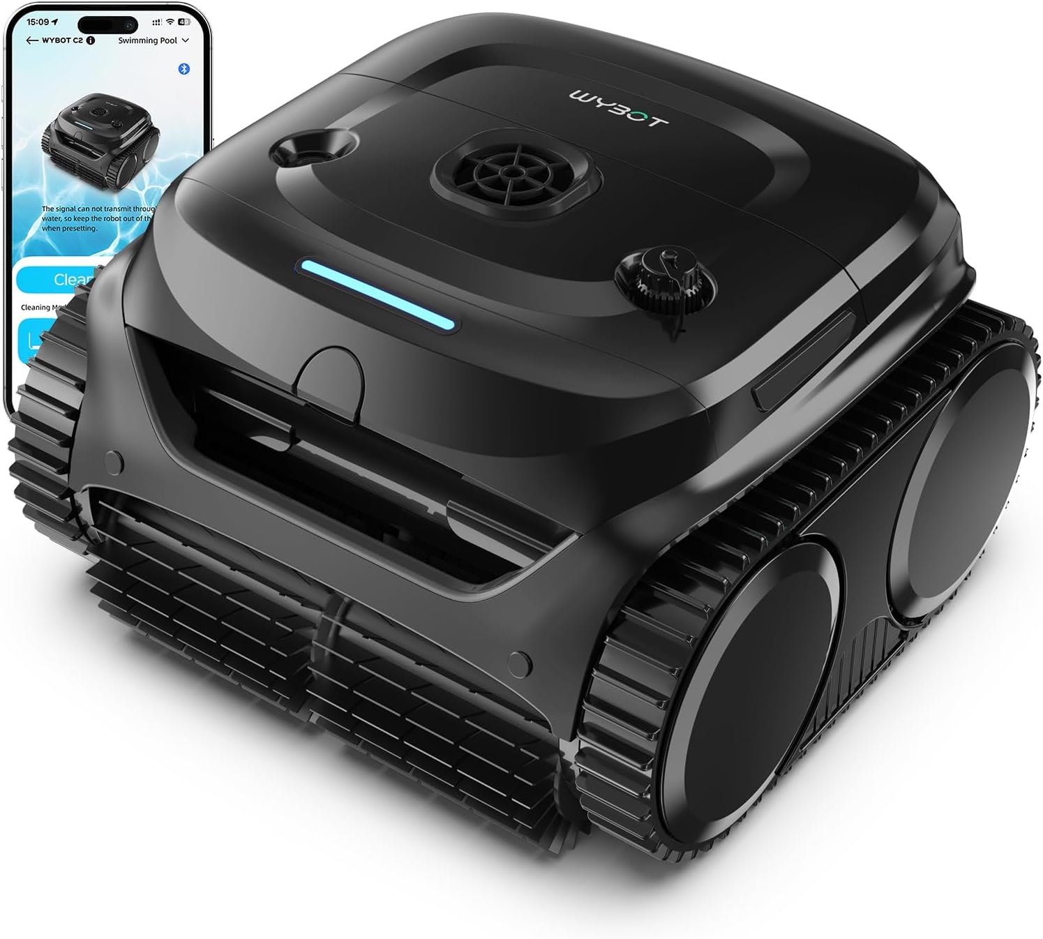 WYBOT C2 Cordless Robotic Pool Cleaner, Pool Vacuum Robot for Inground with Dual Filtration, Lasts 180 Mins, Wall & Waterline Cleaning, Smart Weekly Timer, App Support, OTA Upgraded-Dark Black