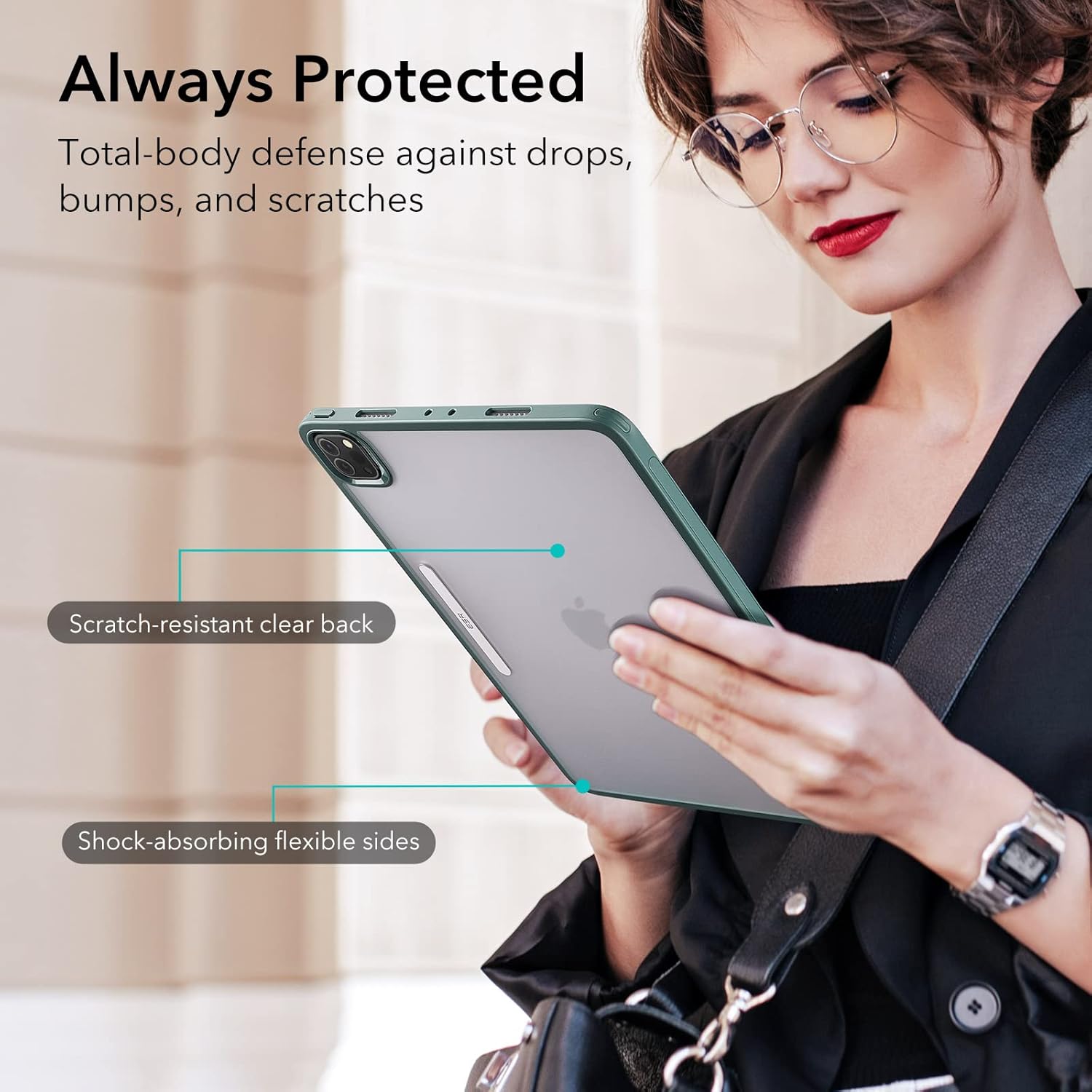 ESR for iPad Pro 11 inch Case (2022/2021, 4th/3rd Generation), iPad Pro Cover with Pencil Holder, Detachable Magnetic Cover, Tough Back Case, Pencil 2 Wireless Charging, Slim and Light, Hybrid Trifold Case, Frosted Green