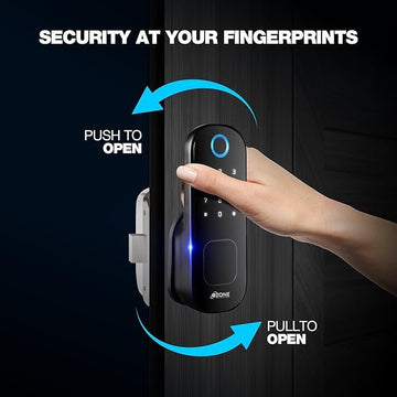 Ozone Smart Wi-Fi Rim Lock for Wooden & Metal Doors, 5-Way Access, OzoLife App, Fingerprint, Password, RFID Card, 20-65 mm Door Thickness, 2 Years Warranty (Black) (Sealed Pack)