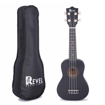 REVEL 21 inches Soprano Ukulele (Jamming Black) with carry bag. Core with gentle braced wood for warm bright tone.(Black)