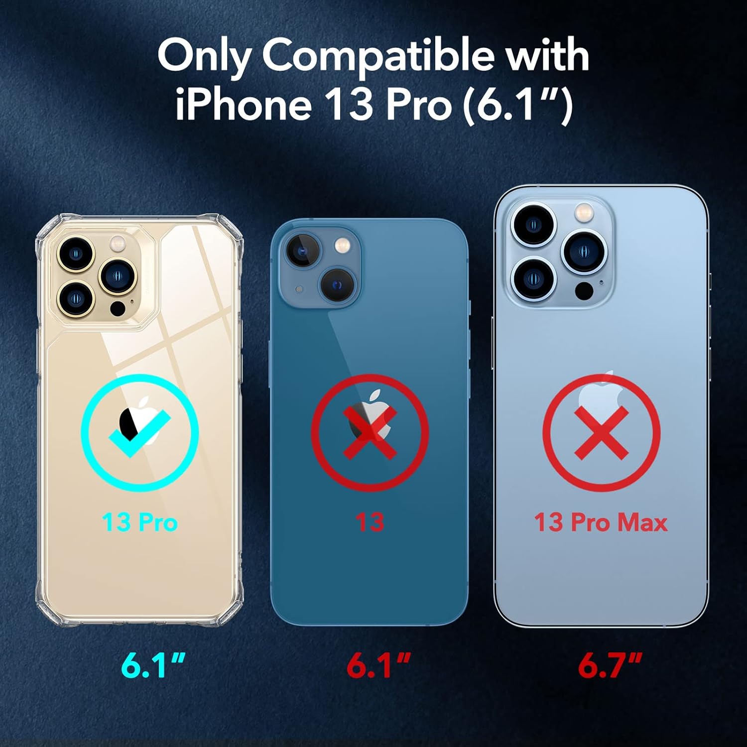 ESR TPU Air Armor Back Cover For iPhone 13 Pro Cover, Military-Grade Drop Protection, Shock-Absorbing Corners, Yellowing-Resistant Hard Back, Scratch Resistant, Clear