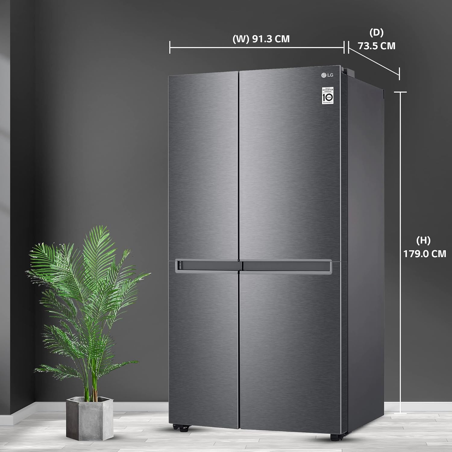 LG 655 L, 3 Star, Frost-Free Smart Inverter Double Door Side-By-Side Refrigerator (GL-B257HDSY, Dazzle Steel, Smart Diagnosis, Express Freeze | Multi Air-Flow)