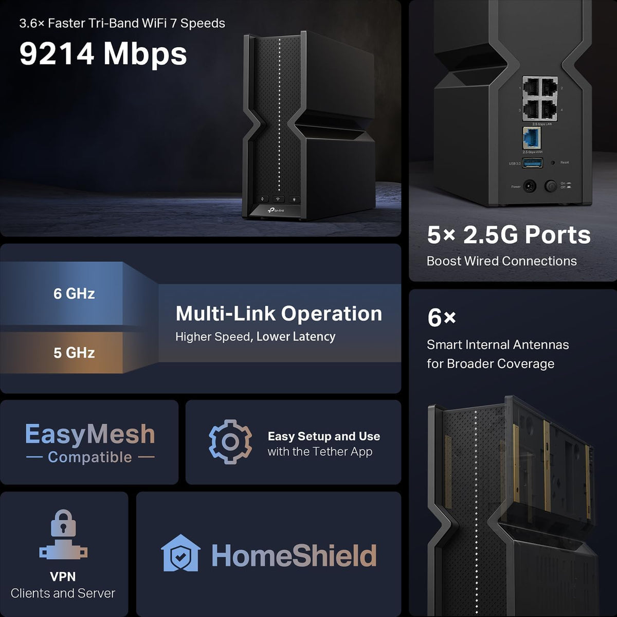 TP-Link Tri-Band BE9300 WiFi 7 Router (Archer BE550)