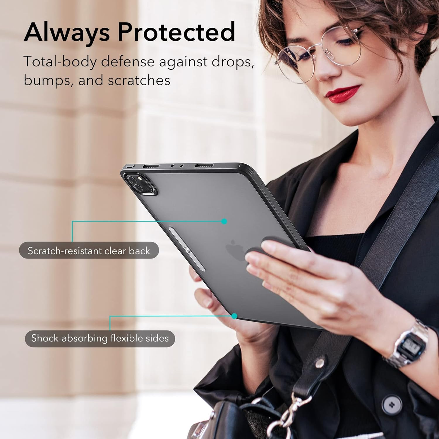 ESR for iPad Pro 12.9 inch Case (2022/2021), iPad Pro Cover, Detachable Magnetic Cover, Tough Back Case, Pencil 2 Wireless Charging, Slim and Light, Ascend Series, Frosted Black
