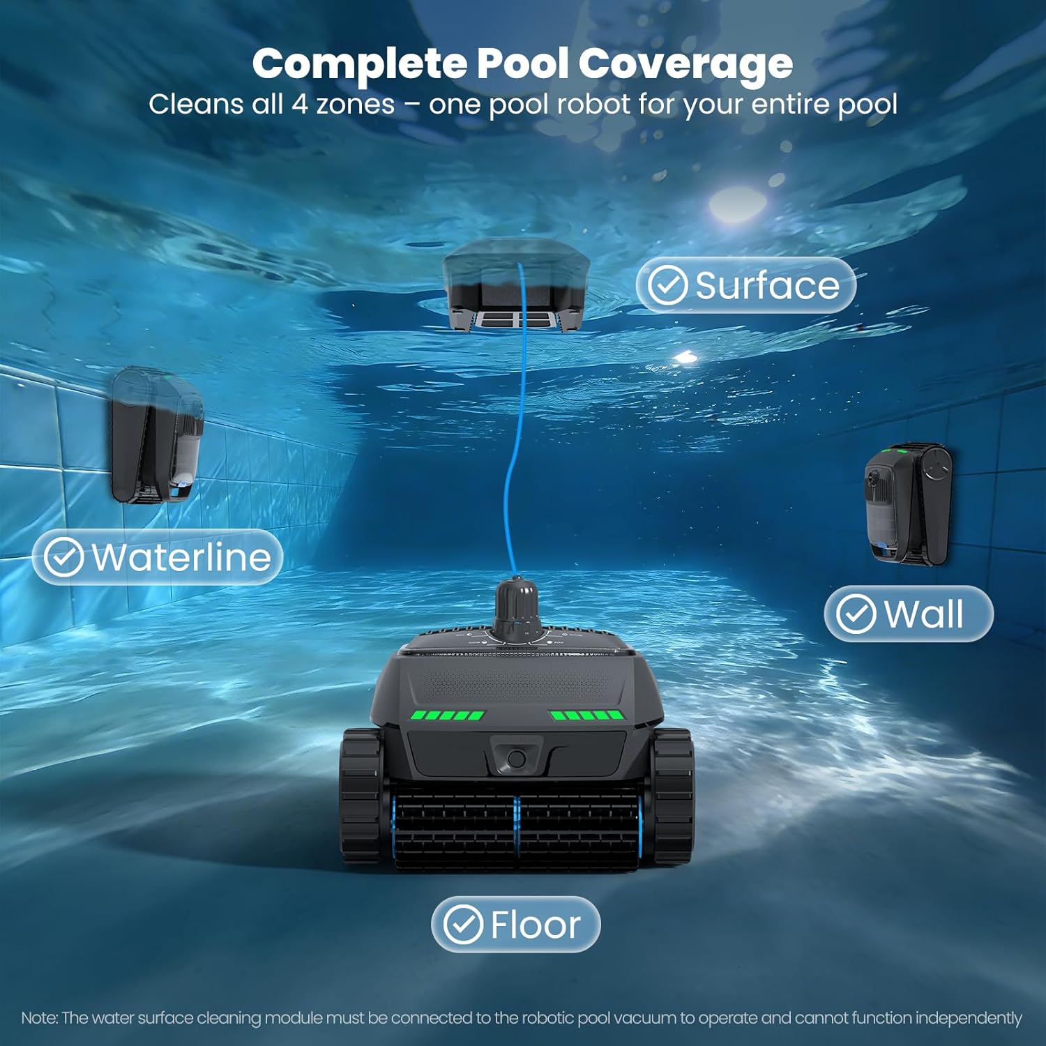 PC200 Robotic Pool Cleaner, Cordless Pool Vacuum Robot for Inground & Above Ground Pools, Smart Navigation, Surface, Walls, Waterline & Floor Cleaning, 10000GPH, Self-Parking
