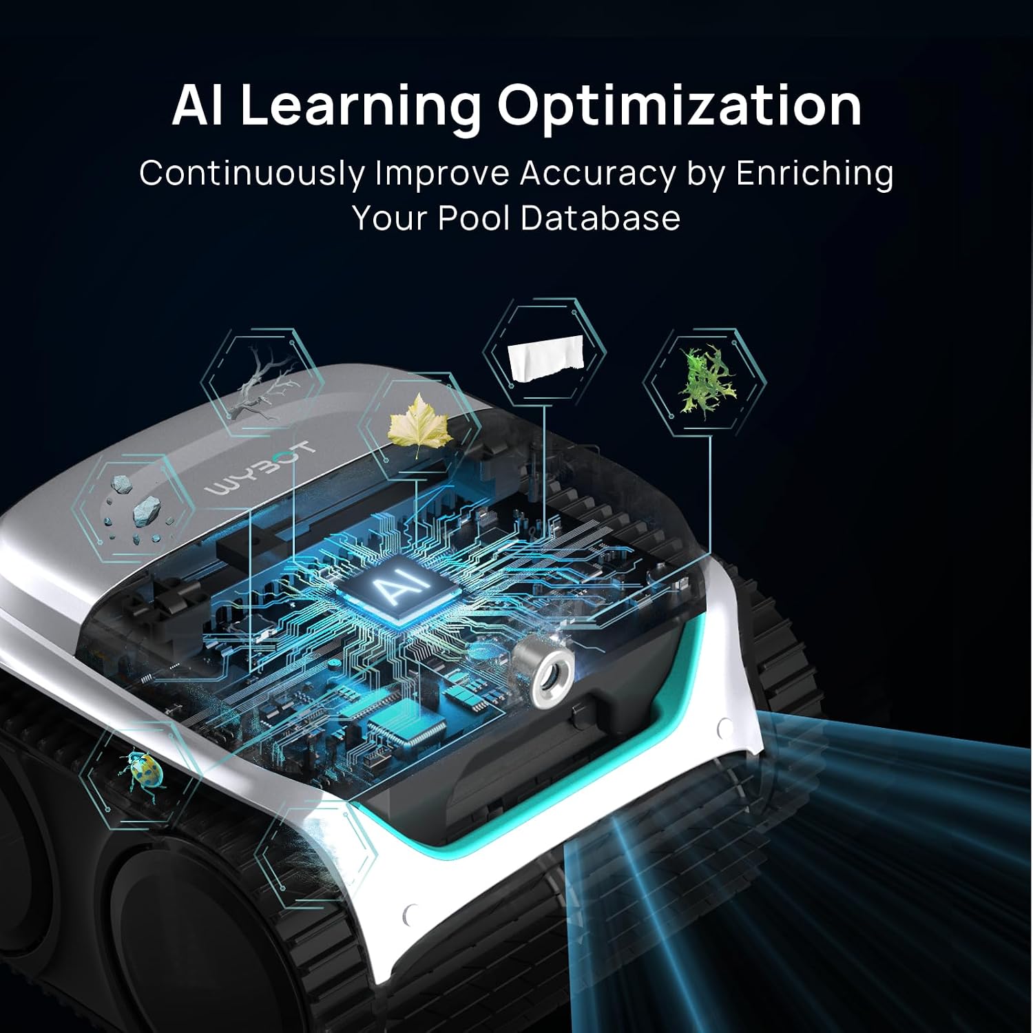WYBOT C2 Vision Pool Robot Vacuum, Debris Detection with AI Camera, 8-in-1 Master Cleaning, Ultra-fine Filtration, Powerful Suction, for Above&Inground Pool up to 2152 Sq.ft, White Green