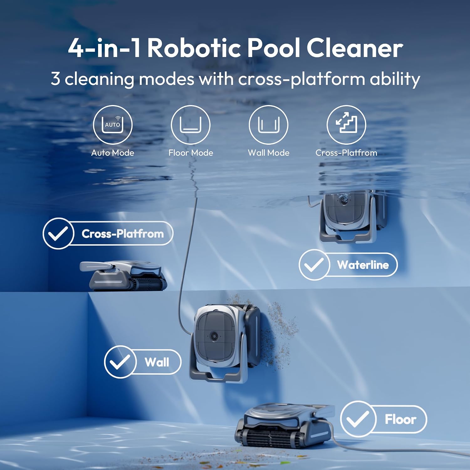 (2026 New) BUBLUE 800P Gen2 Robotic Pool Cleaner,Pool Vacuum for Inground Pools,Cleans Floor/Wall/Waterline/Shallow Area,Smart Navigation,App Control& Scheduling,for Pools up to 1,076 Sq.Ft Space Gray