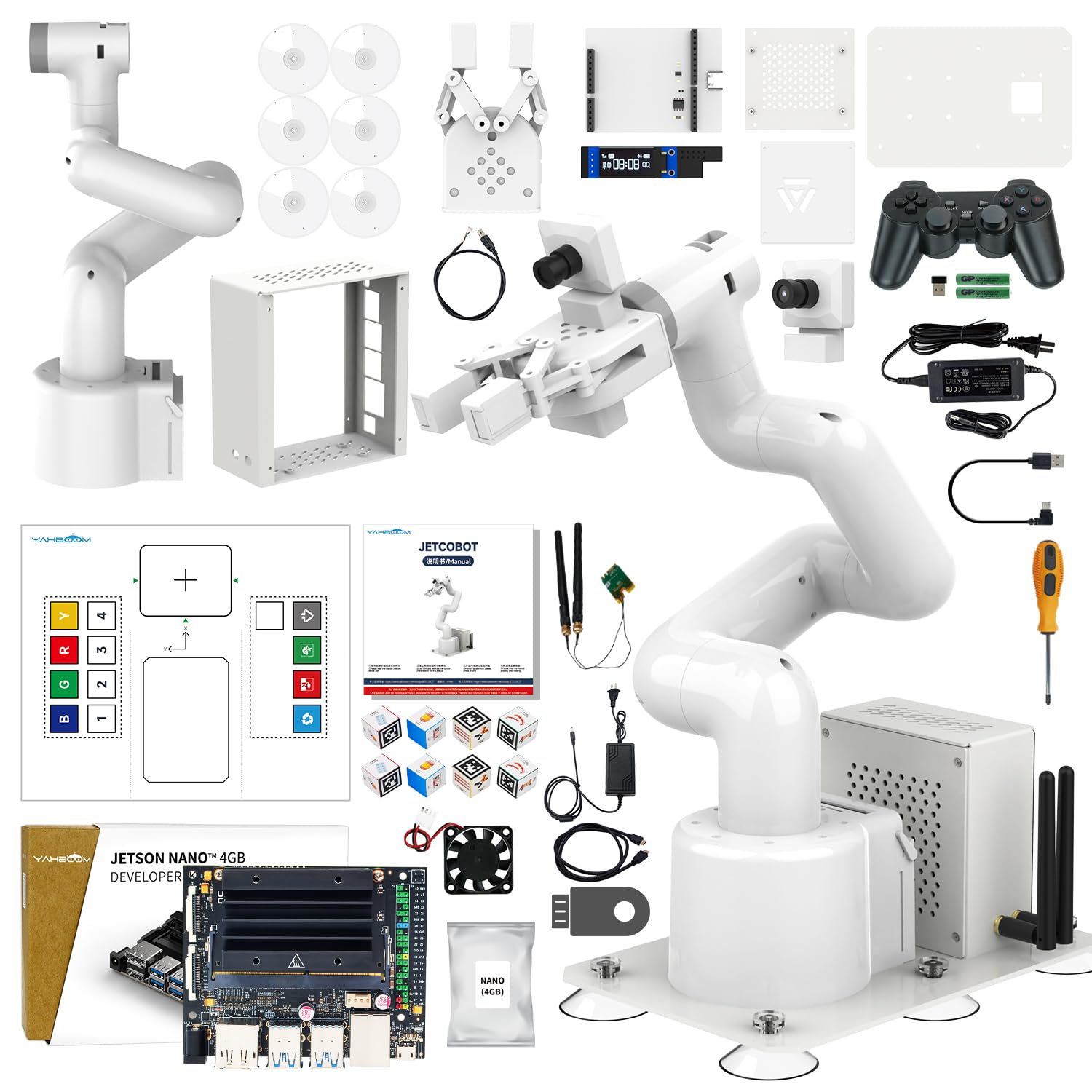 Yahboom 7Axis Collaborative Robot Arm for Jetson Orin NX Super 16GB 157TOPS AI Visual Recognition, Movelt, APP Control,ROS Education with Adaptive Gripper