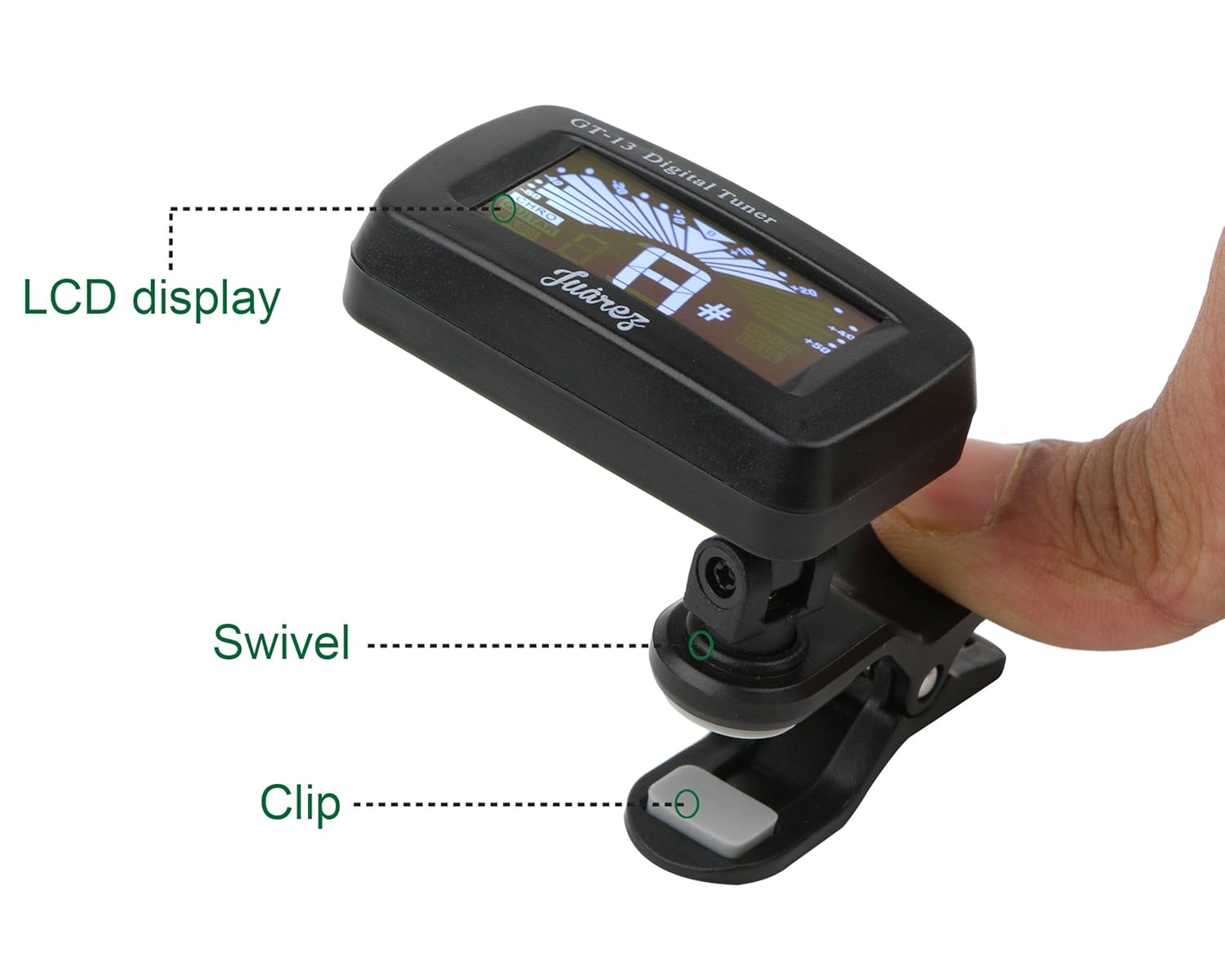 Juârez GT-13 Digital LCD Guitar Bass Violin Ukulele Clip On Automatic Chromatic Tuner